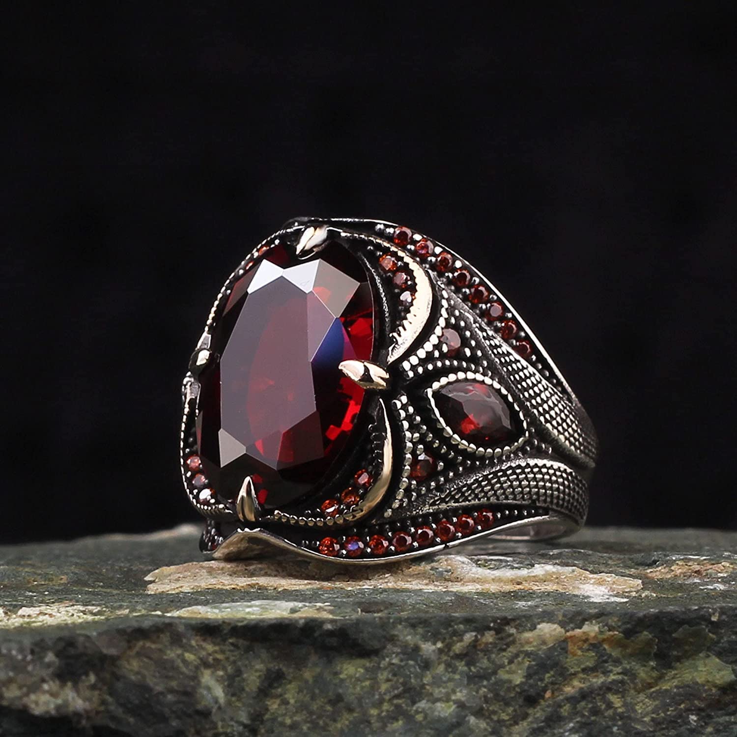 925 Sterling Silver Men's Ring with Genuine Garnet Gemstone - Handcrafted Garnet Silver Jewelry for Men - Perfect for Weddings, Anniversaries & Gifts