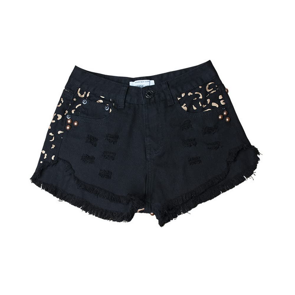 COMLIFE Women's Ripped Denim Shorts - High Waisted Distressed Jeans with Studded Details & Frayed Hem | Perfect for Summer Outfits, Beach Vacations and Casual Street Style