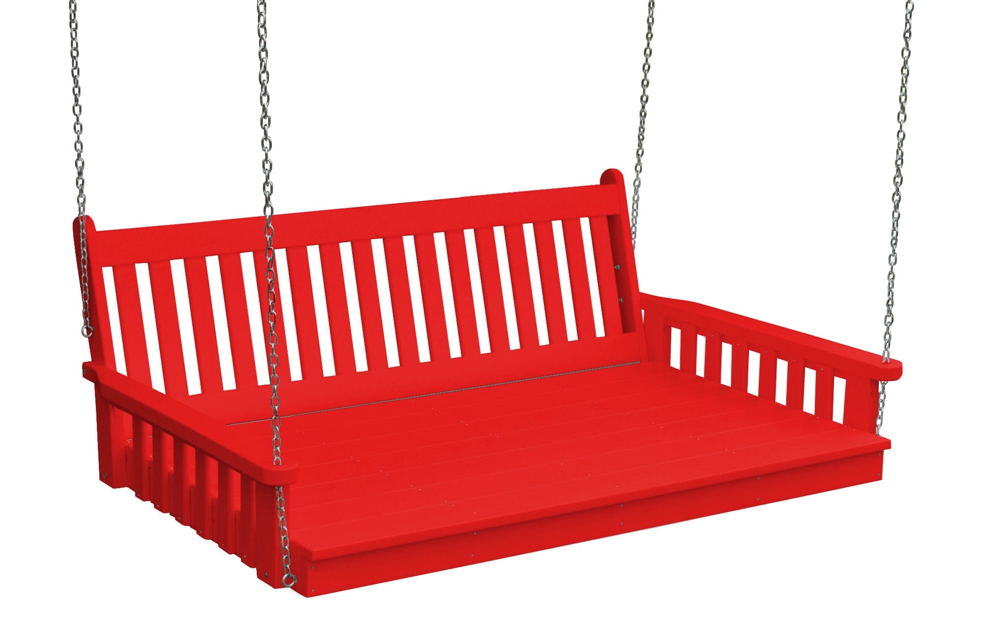 Keystone Amish Co. 6 Foot Franklin Recycled Plastic Swing Bed - Bright Red Outdoor Porch Swing for Garden, Patio, and Backyard Relaxation