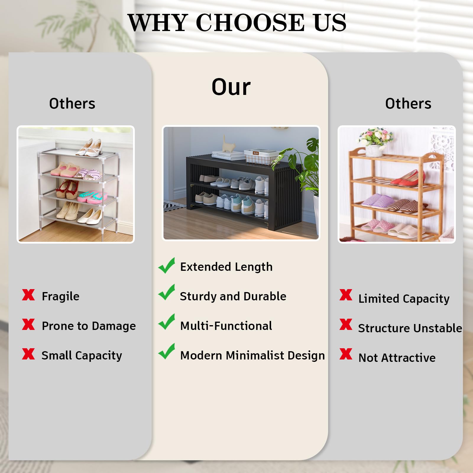 3-Tier Bamboo Shoe Rack Bench with Storage - Space Saving Entryway Organizer for Shoes, Boots & Accessories | Perfect for Front Door, Bathroom & Bedroom | Durable Black Long Shoe Bench for Home & Apartment Organization
