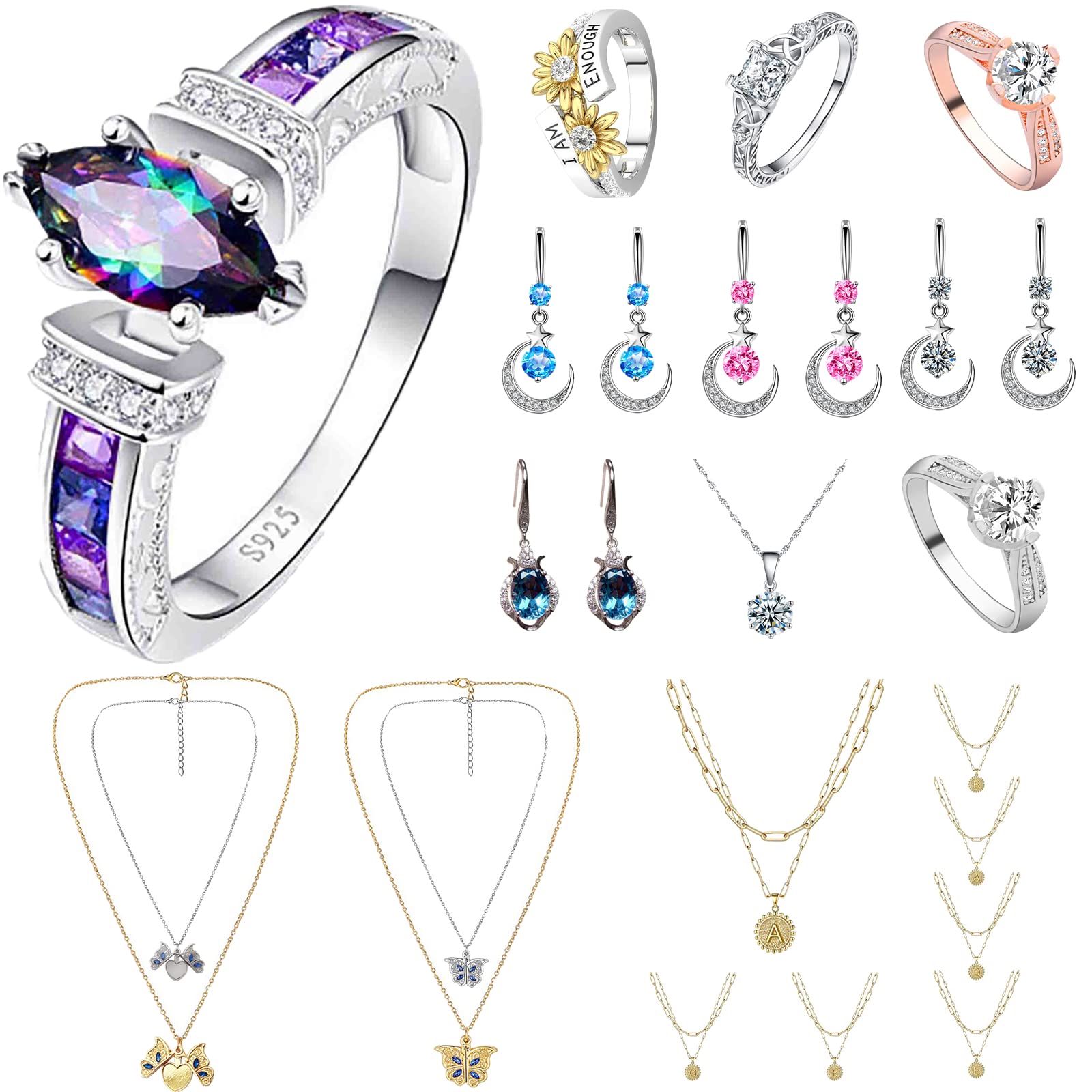 Elegant Women's Fashion Jewelry Set - Rings, Earrings & Necklace for Valentine's Day, Birthday Gifts | Perfect for Daughter, Girlfriend & Lady | Romantic Occasions, Anniversary & Special Events