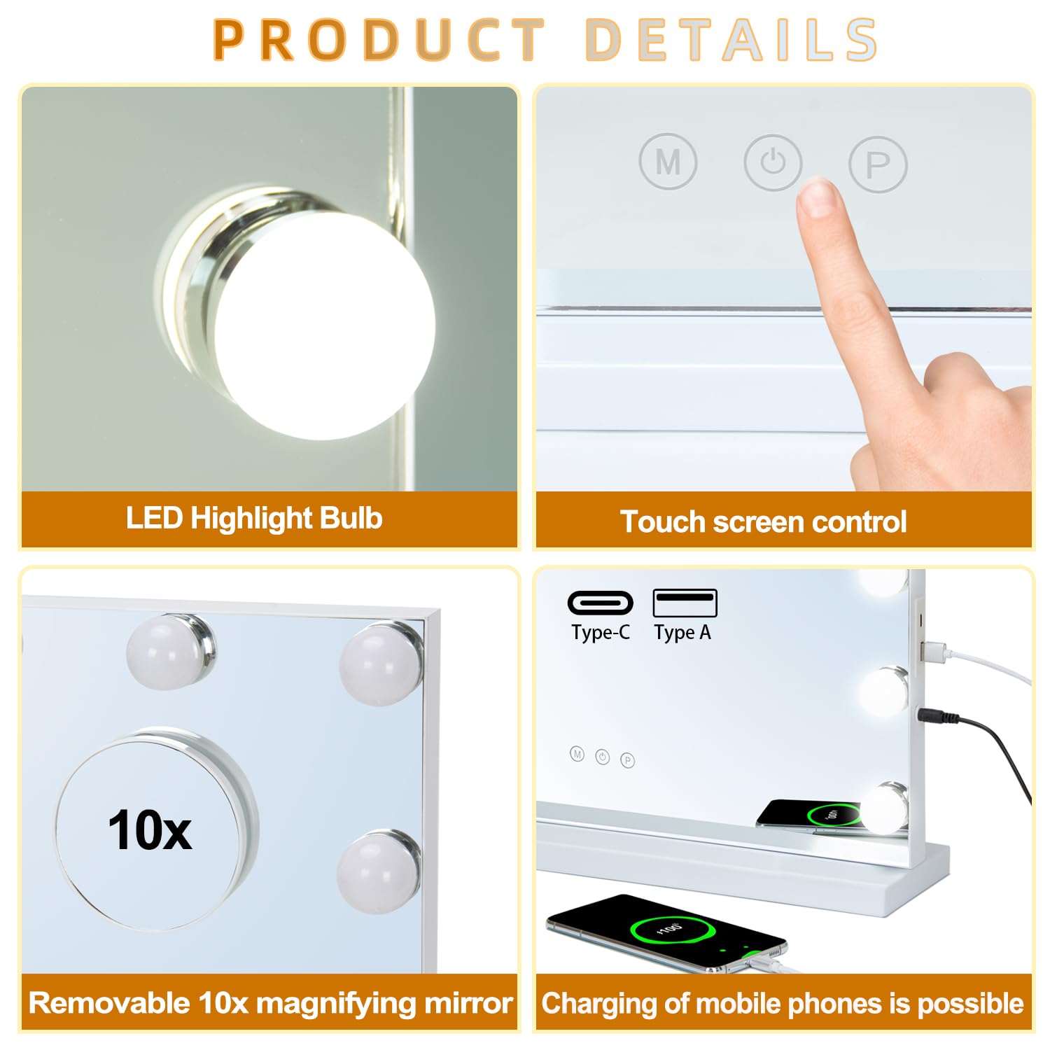 Hollywood Style Makeup Mirror with LED Lights - 50x42CM Large Vanity Mirror with 3 Light Modes & 14 LED Bulbs for Home, Dressing Room, Salon & Professional Makeup Application
