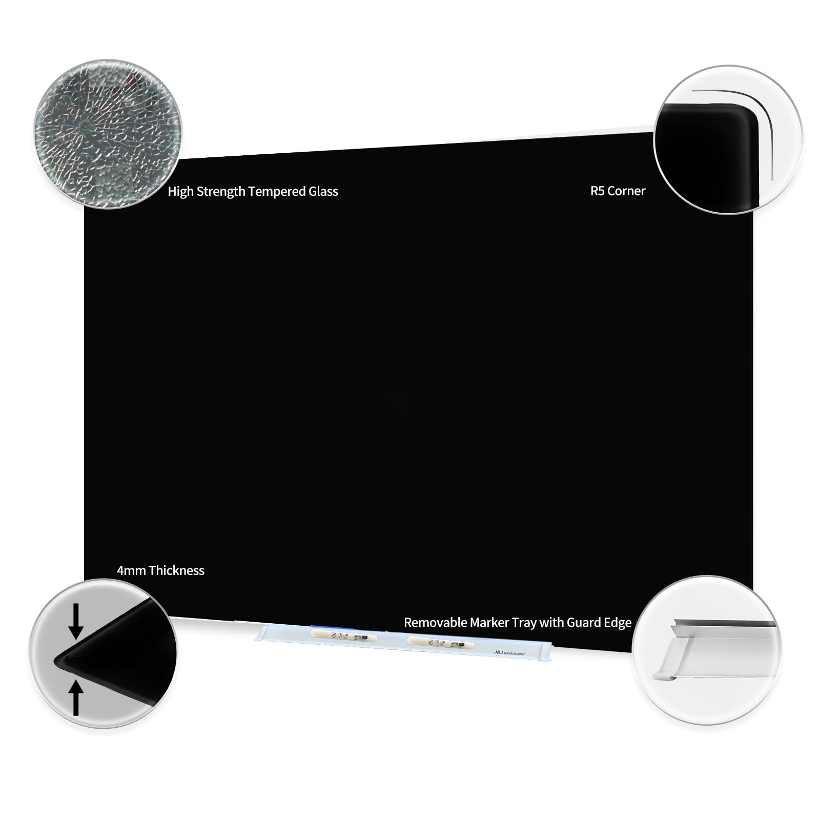 Premium 4' x 3' Magnetic Glass Whiteboard - Frameless Dry Erase Board for Home Office, Classroom & School - Includes Markers, Eraser & Marker Tray - Perfect for Presentations, Teaching & Home Organization