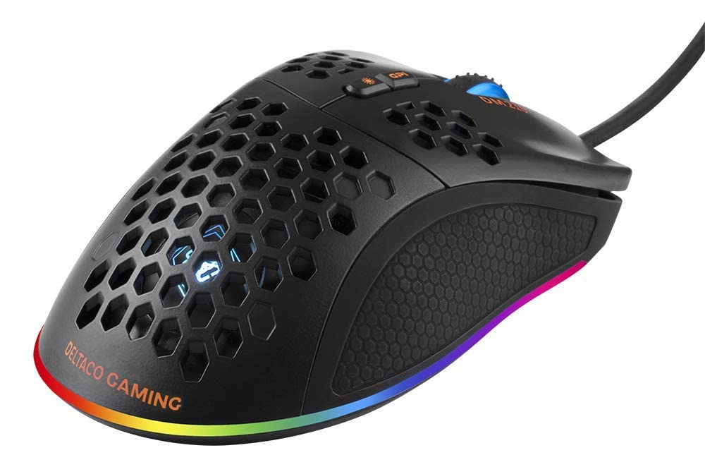 DELTACO Ultra-Light RGB Gaming Mouse - 7 Programmable Buttons, Customizable DPI (400-6400), 70g, 1000Hz Polling Rate - Compatible with Windows 7/8/10 - Perfect for FPS, MOBA & Esports Gaming - Black