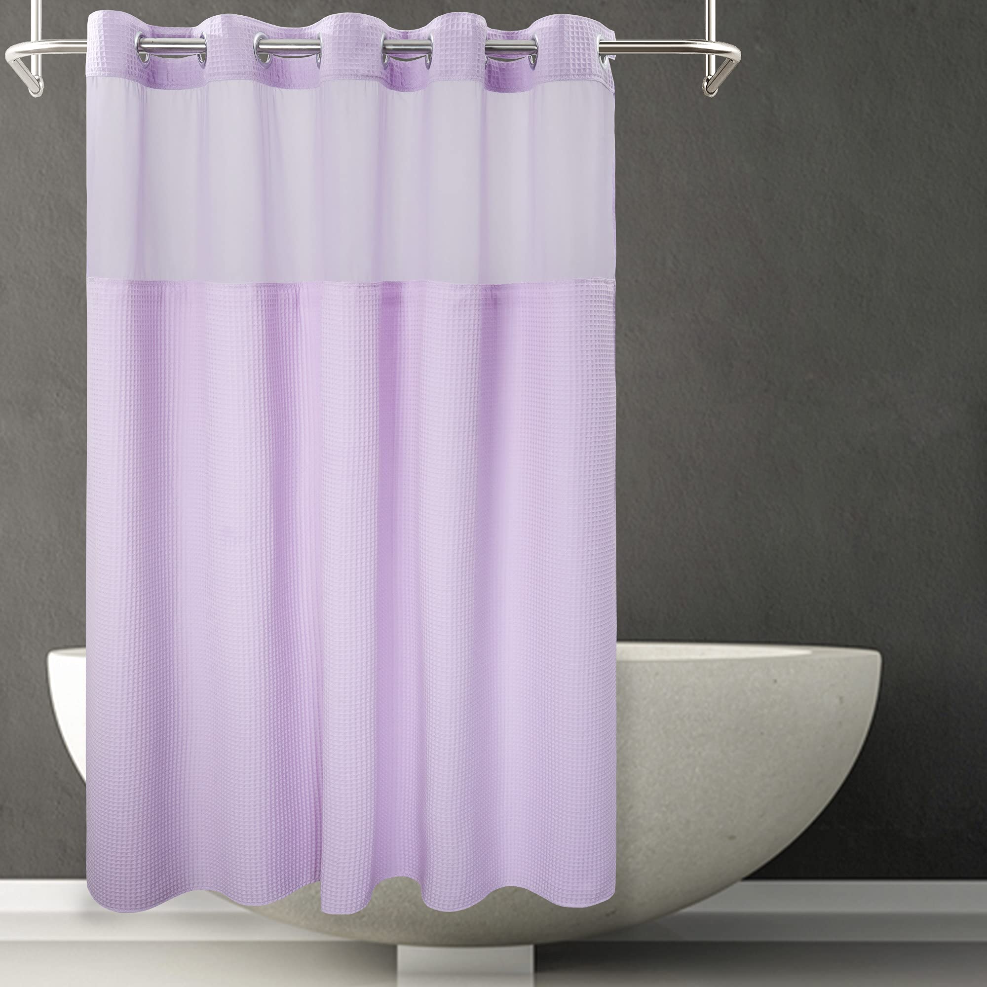 River Dream Lavender Fabric Shower Curtain Set - 71x74 Inch Cotton Blend Waffle Weave Bathroom Decor with Snap-In Replacement Liner | Elegant for Master Bath, Guest Room & Spa Retreat