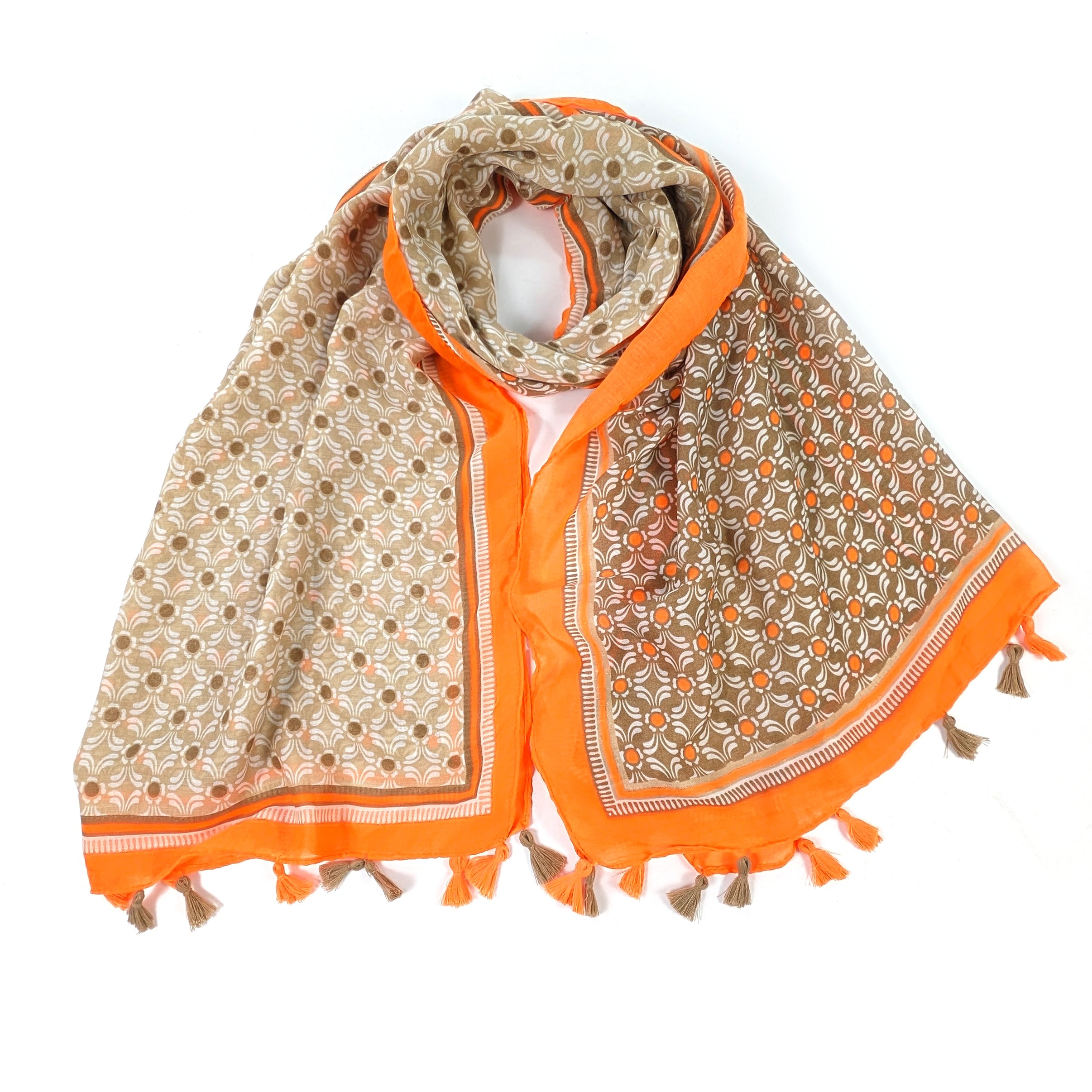 Vesta Bright Patterned Scarf - Chocolate Orange (90x180cm) - Stylish Fashion Accessory for Women, Perfect for Autumn Winter Outfits, Office Wear and Holiday Gifts
