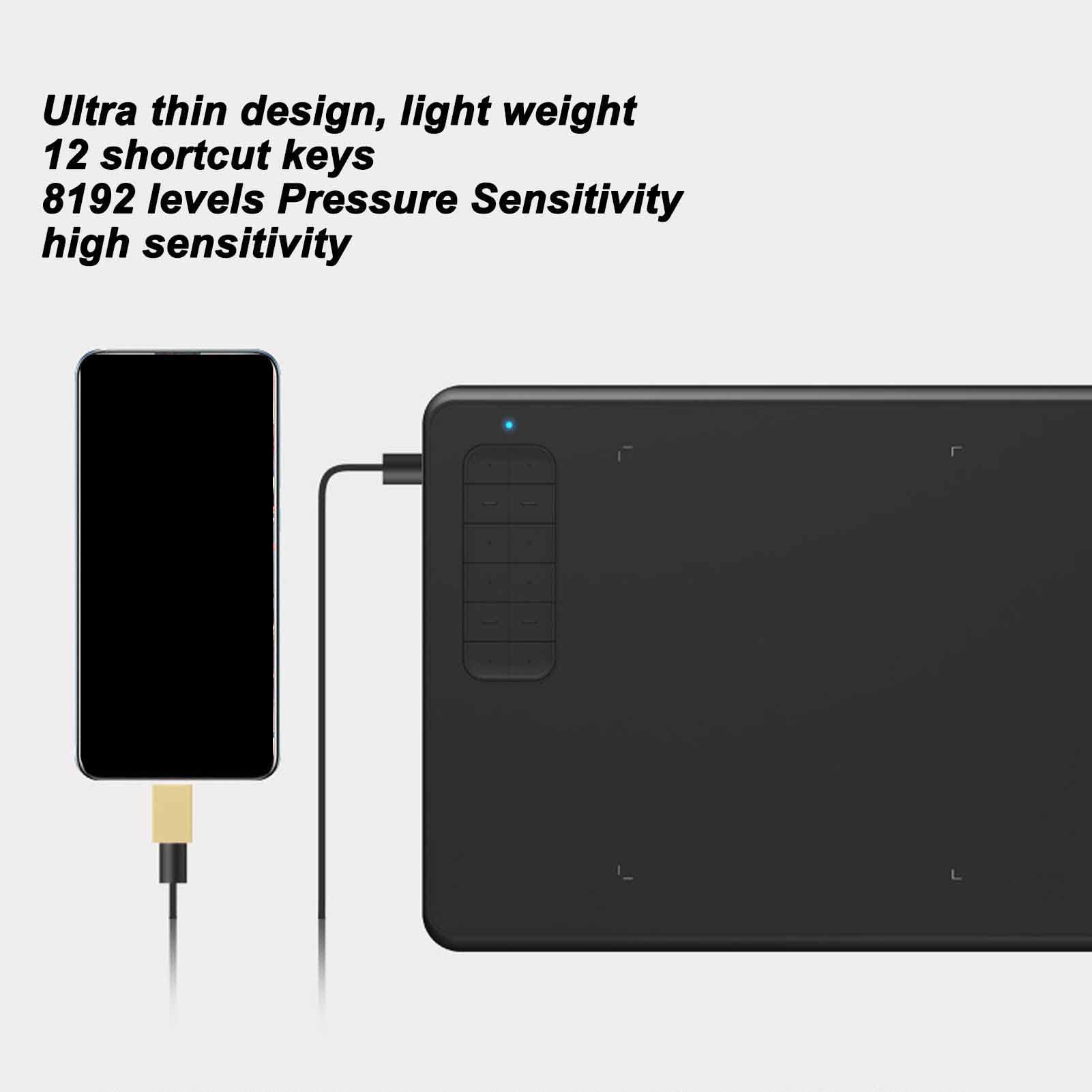 Digital Drawing Tablet with Stylus - 8192 Pressure Sensitivity, Battery-Free Pen, 12 Express Keys - Portable Graphics Tablet for PC, Mac - Perfect for Digital Art, Animation & Online Teaching