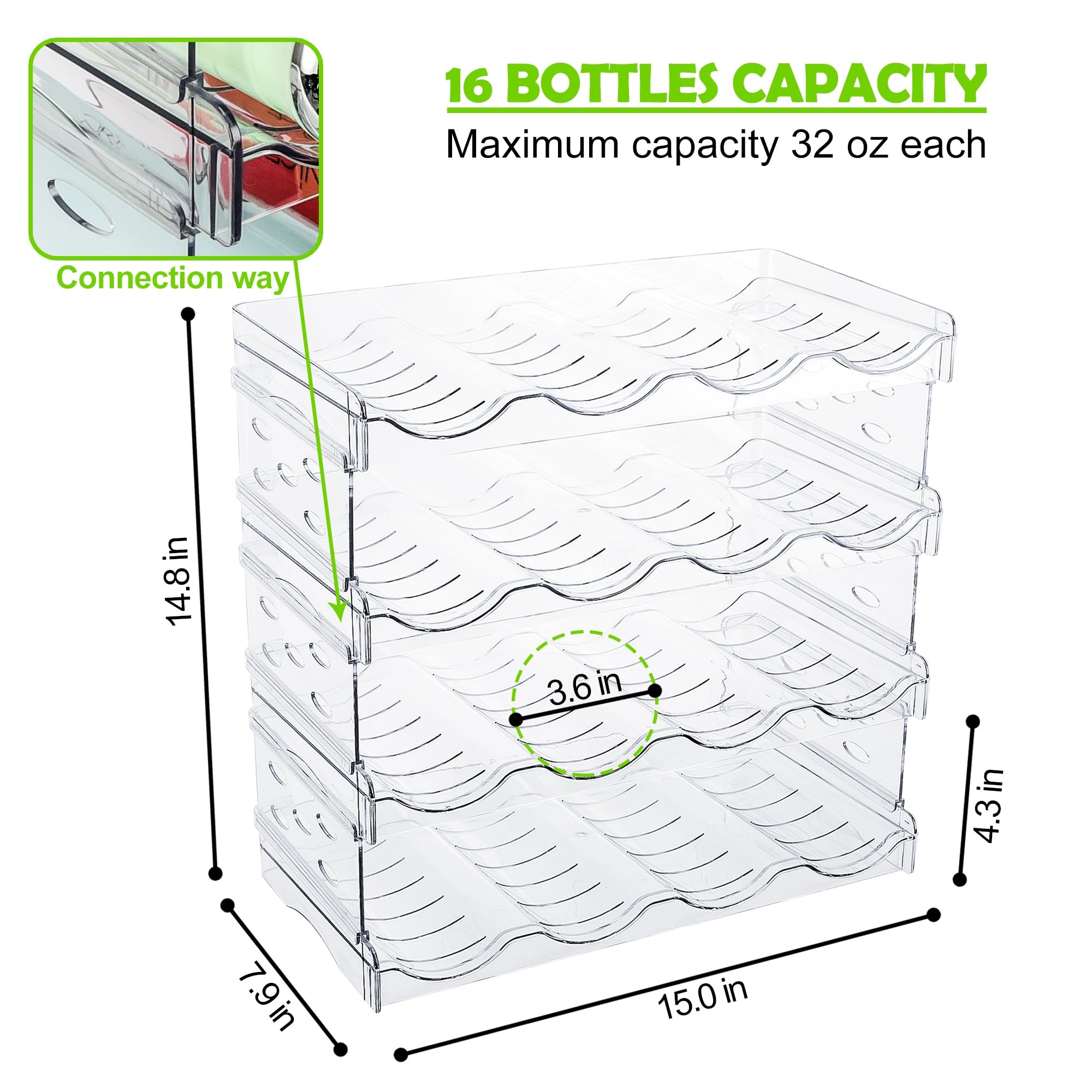 **4-Tier Stackable Water Bottle Organizer for 30 OZ Stanley Tumblers & Wine Bottles - Clear Cabinet Storage Rack Holds 16 Bottles - Perfect for Pantry, Kitchen & Office Organization**