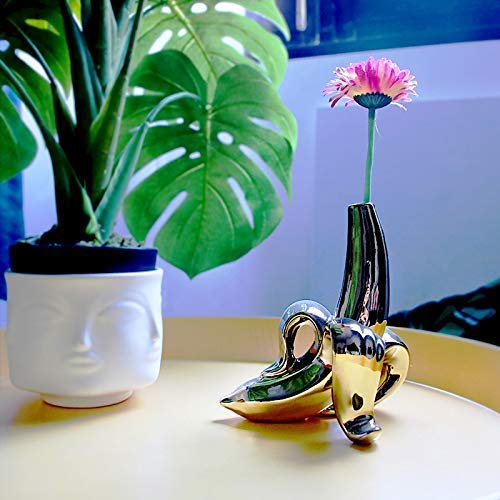 Lefran Banana Vase - Unique Ceramic Flower Pot for Home Decor, Plant Container & Single Stem Holder, Gold - Perfect for Boho Style Living Rooms, Kitchen Countertops & Office Desks