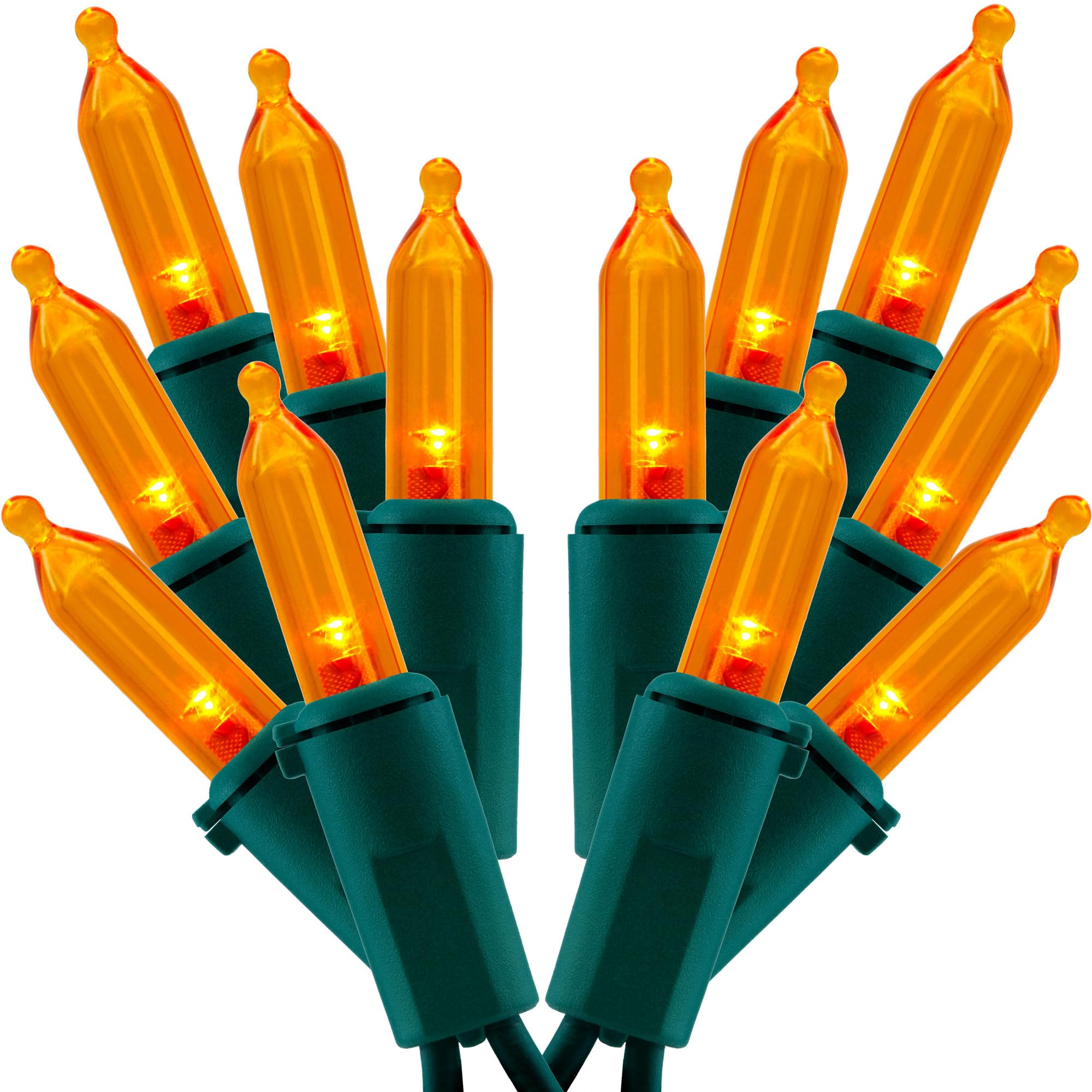 Orange LED Christmas Lights - 200 Count (2 Sets of 25ft 100 LED) with Green Wire - Perfect for Indoor/Outdoor Holiday Decorations, Christmas Trees, and Party Lighting