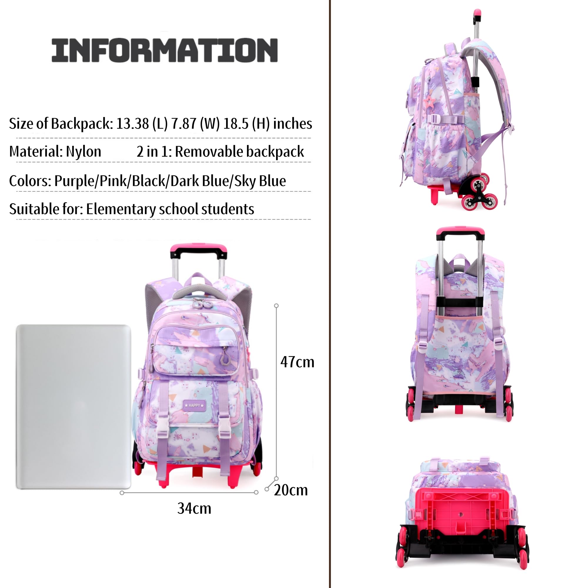 **Rolling Backpack for Kids - School Backpack with Wheels for Boys & Girls, Wheeled Bookbag Trolley for Elementary Students - Perfect for Travel, School & Daily Use**