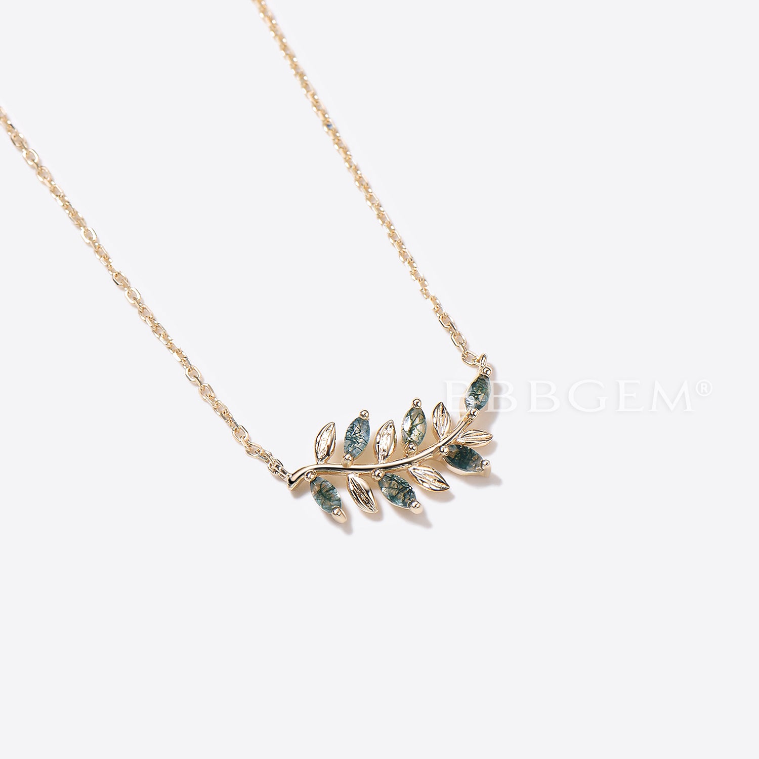Marquise Natural Moss Agate Leaf Necklace - 14k Gold Green Agate Pendant for Women - Elegant Nature-Inspired Jewelry for Weddings, Parties & Everyday Wear