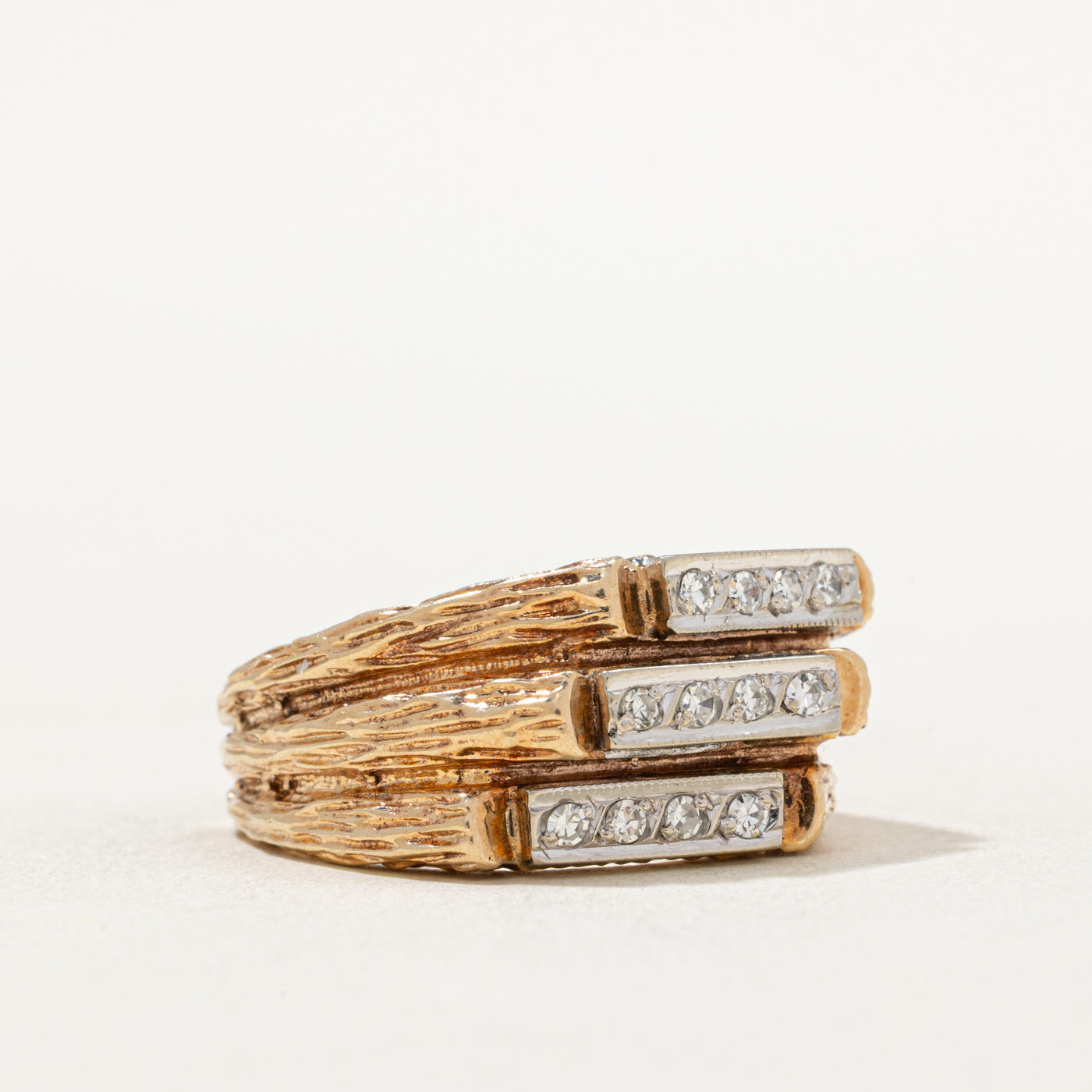 Elegant Multi Row Diamond Textured Cocktail Ring - 0.18ctw, Size 9.25 - Perfect for Evening Parties, Weddings & Special Occasions