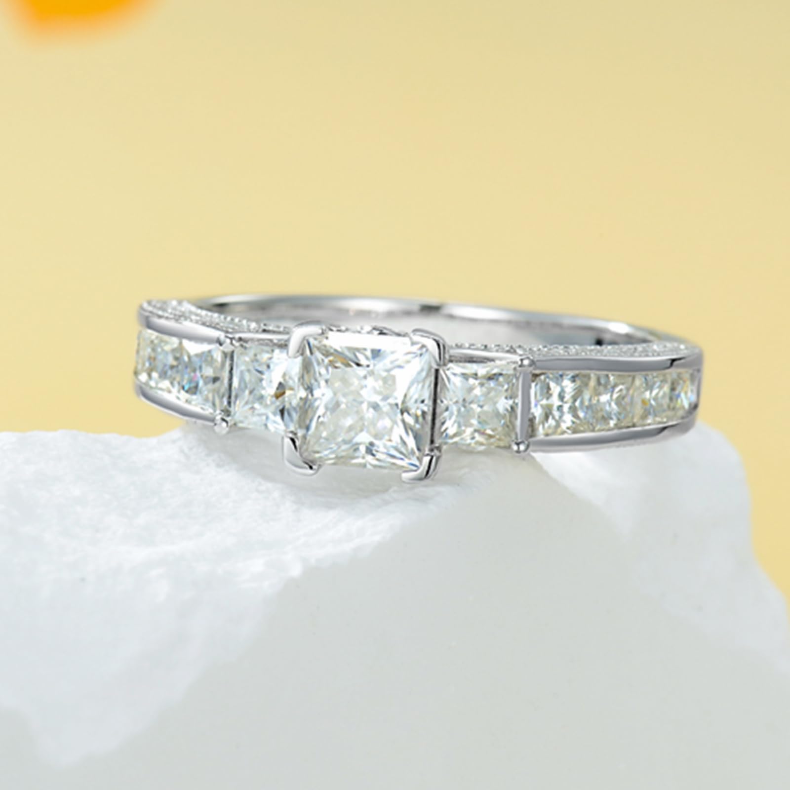 1.33 Carat Moissanite Princess Cut Engagement Ring for Women - Platinum Plated Silver Vintage Wedding Promise Ring (3 Stone Design) | Perfect for Proposals, Anniversaries & Special Occasions