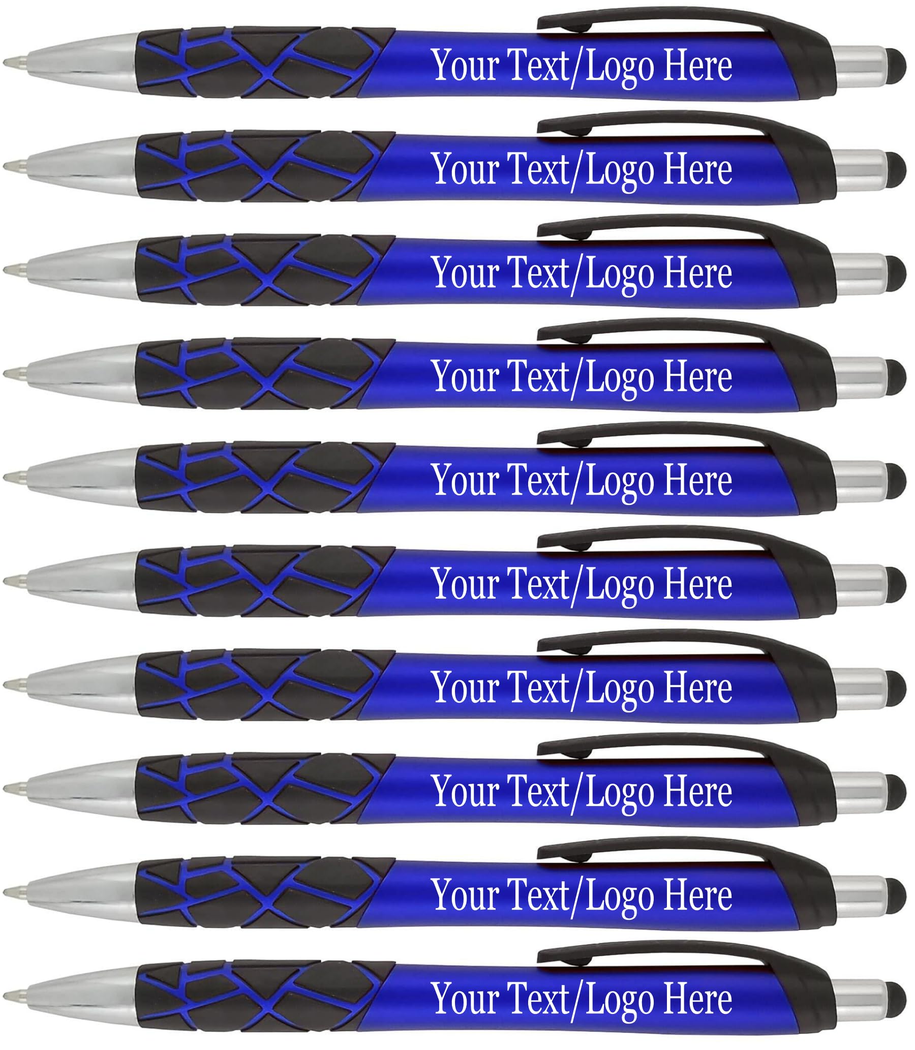 200 Pack Custom Logo Pens - Bulk Personalized Ballpoint Pens with Stylus for Business, Events & Promotions | 2-in-1 Touchscreen Compatible Writing Pen | Ideal for Office Use, Corporate Gifts & Trade Shows (Blue)