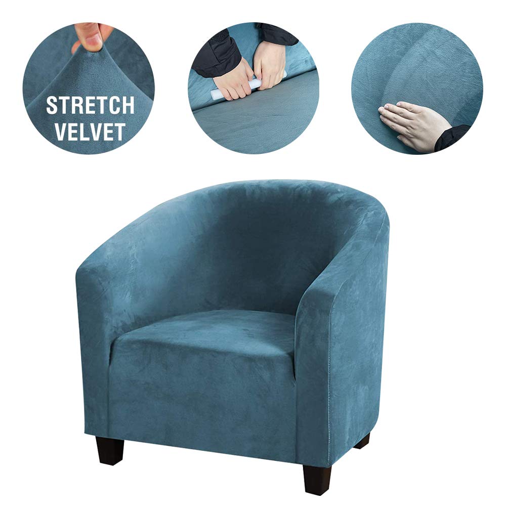 GULI Velvet Armchair Slipcover - Stretchable Plush Club & Wingback Chair Covers, Washable Furniture Protector for Living Room, Bedroom, Office (Blue) | Soft & Durable Sofa Cover for Home Decor