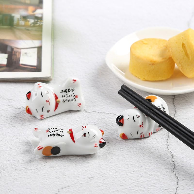 10Pcs Japanese Ceramic Chopstick Holders - Lucky Cat Bone Porcelain Chopstick Stands for Sushi, Asian Dining & Home Decor - Cute Small Ornaments for Kitchen & Table Setting