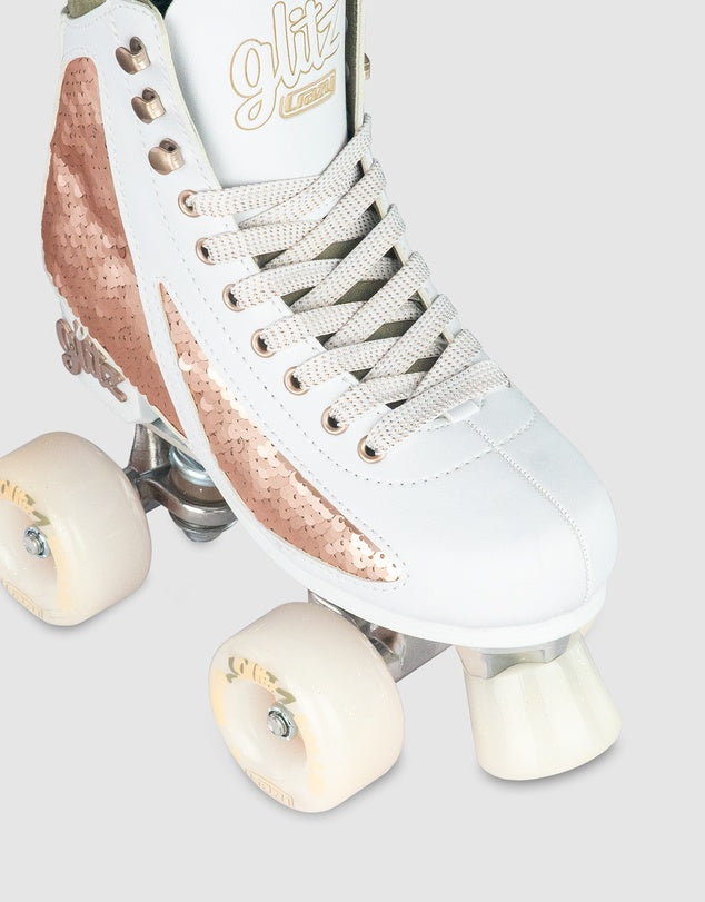 Crazy Glitz Adjustable Roller Skates for Women - Rose Gold Quad Roller Skates with Toe Stops for Indoor & Outdoor Skating, Rink, Park, and Fitness