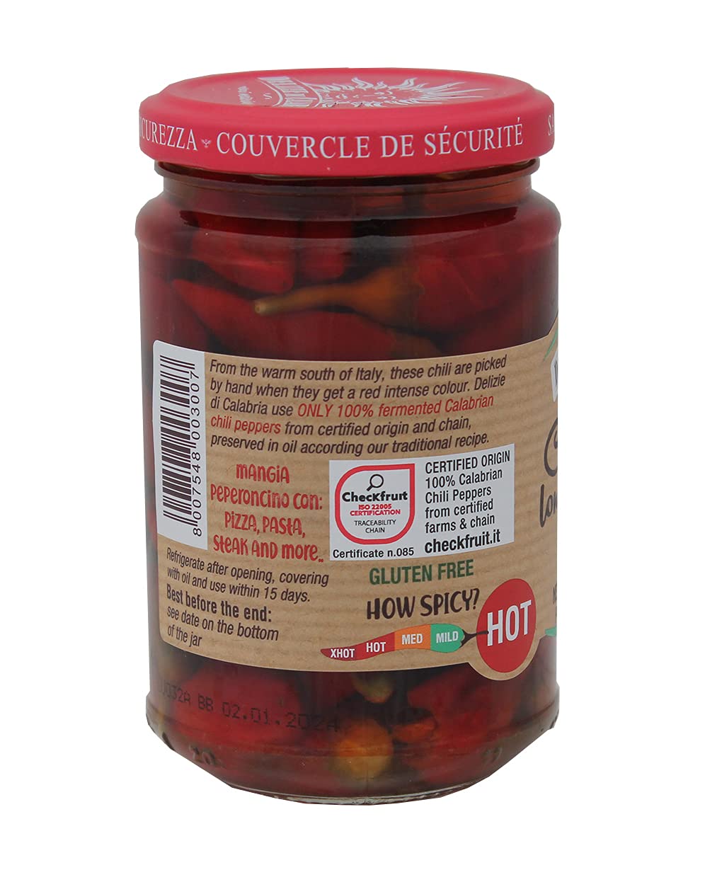 Delizie Di Calabria Whole Calabrian Long Peppers in Oil - Authentic Italian Hot Chili Peppers in White Wine Vinegar & Sunflower Oil - Gourmet Seasoning for Pizza, Pasta, Salads & Sandwiches - Perfect for Italian Recipes, Meal Prep & Charcuterie Boards (9.87 oz)