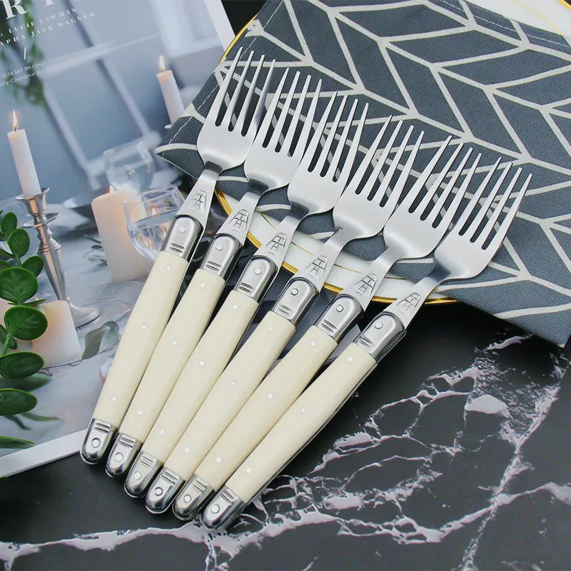 Premium Ivory Laguiole Flatware Cutlery Set - 12-Piece Stainless Steel Knife Fork Spoon Set for Fine Dining, Wedding Gifts & Elegant Table Settings