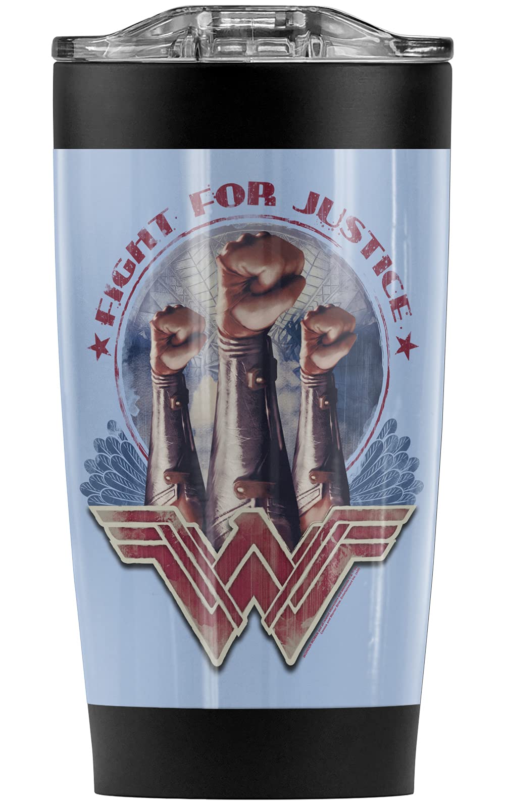 Wonder Woman Movie Fight for Justice 20 oz Stainless Steel Tumbler - Vacuum Insulated Travel Mug with Leakproof Lid | Keeps Hot & Cold Beverages Perfect | Ideal for Office, Gym, Camping & Commuting