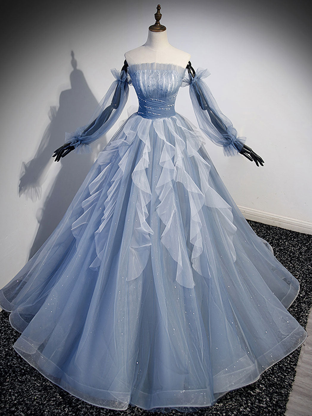 Elegant A-Line Tulle Prom Dress in Gray Blue - Perfect for Homecoming, Formal Dances & Special Occasions
