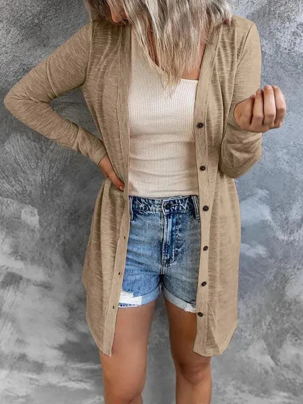 Women's Long Button Cardigan Sweater - Cozy Knit Open Front Wrap for Fall & Winter - Perfect for Office, Casual Outfits and Layering