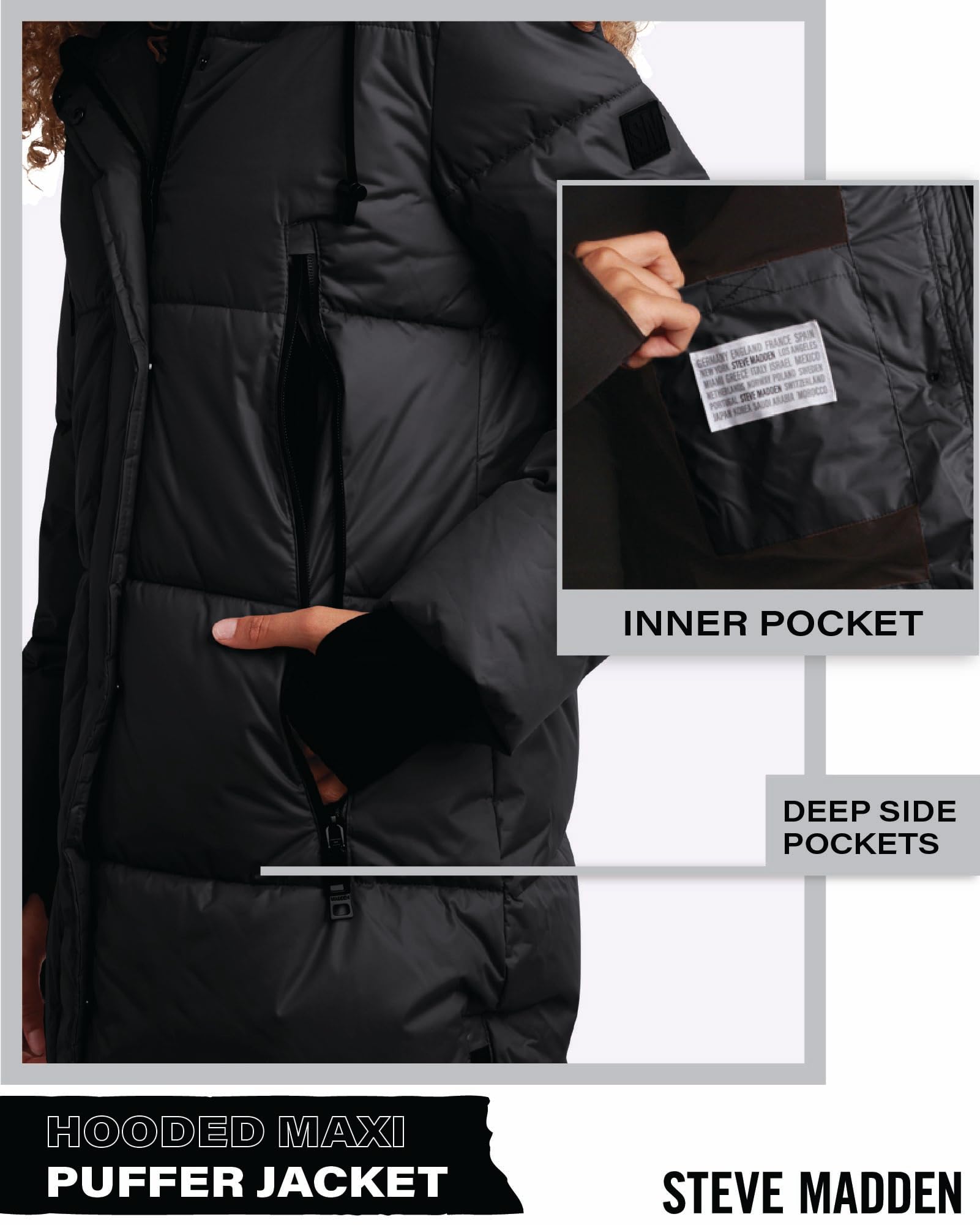 Steve Madden Women's Maxi Puffer Jacket - Heavyweight Insulated Long Winter Coat with Hood, Weatherproof Zippers & Warm Faux Fur Trim (S-XL) | Waterproof Cold Weather Outerwear for Snow, Skiing & Everyday Winter Fashion