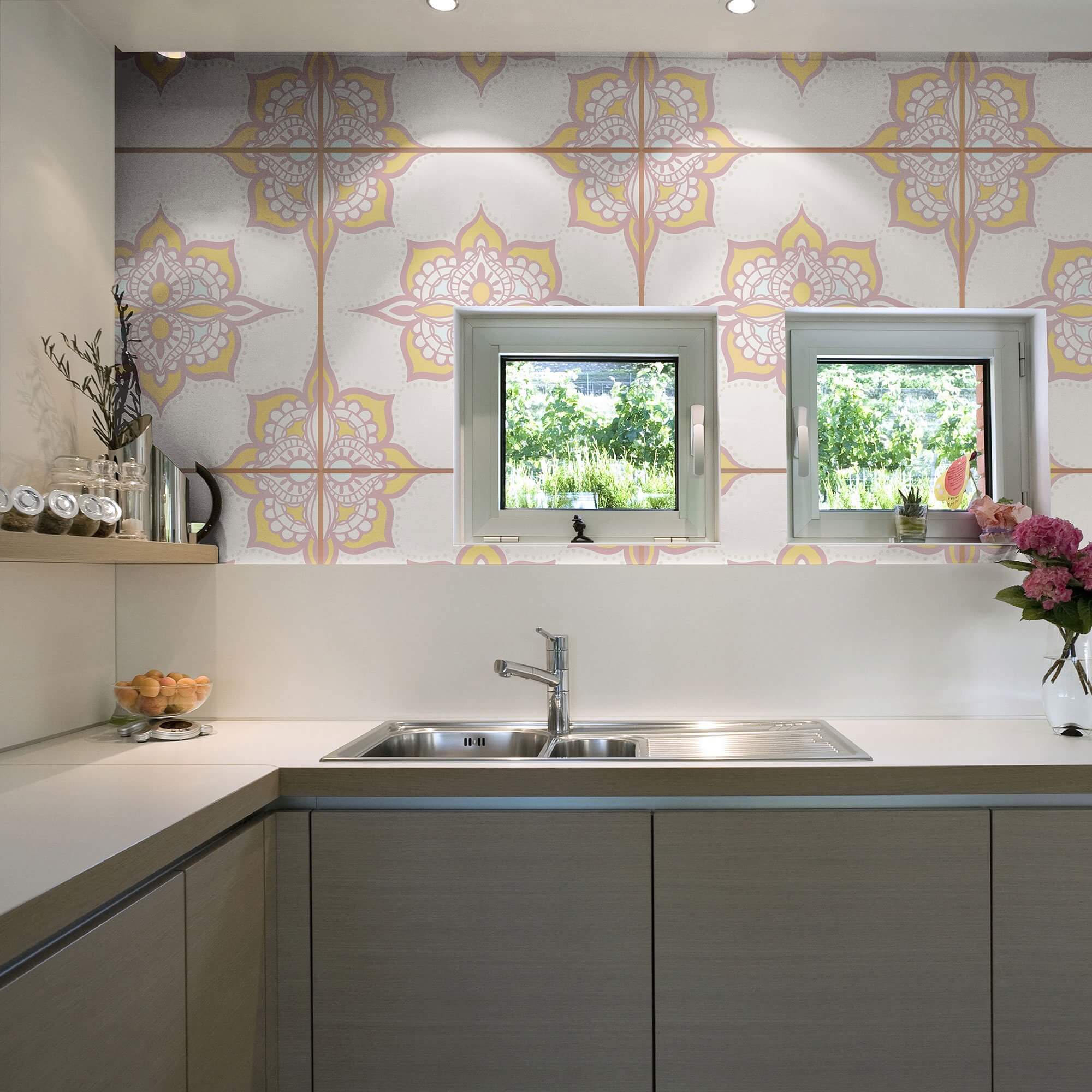 Lavender Damask Tile Adhesive Peel and Stick Removable Wallpaper - 30ft Self-Adhesive Wallpaper for Kitchen Backsplash, Bathroom, Nursery & Home Decor