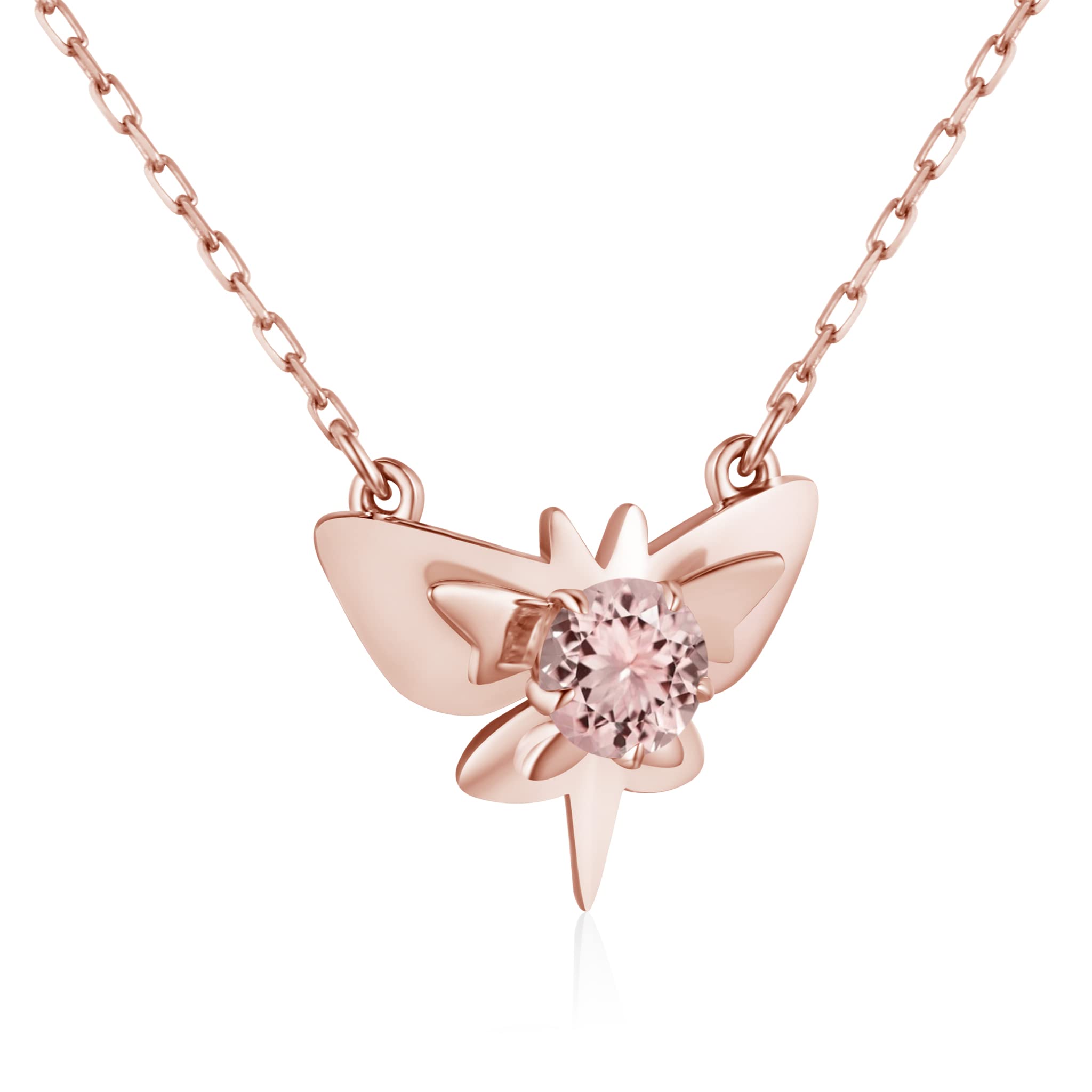 Morganite Butterfly Pendant Necklace - Dainty Gold Layering Charm Necklace - Alternative October Birthstone Jewelry - Minimalist & Tiny Necklace for Everyday Wear, Gift Giving & Special Occasions