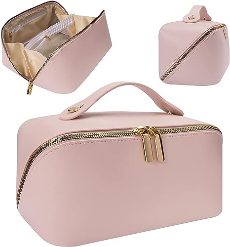 PARSPAR Large Capacity Waterproof Leather Cosmetic Travel Bag - Portable Makeup Organizer with Handle & Divider for Women | Perfect for Air Travel, Vacation & Daily Storage (Multicolor)