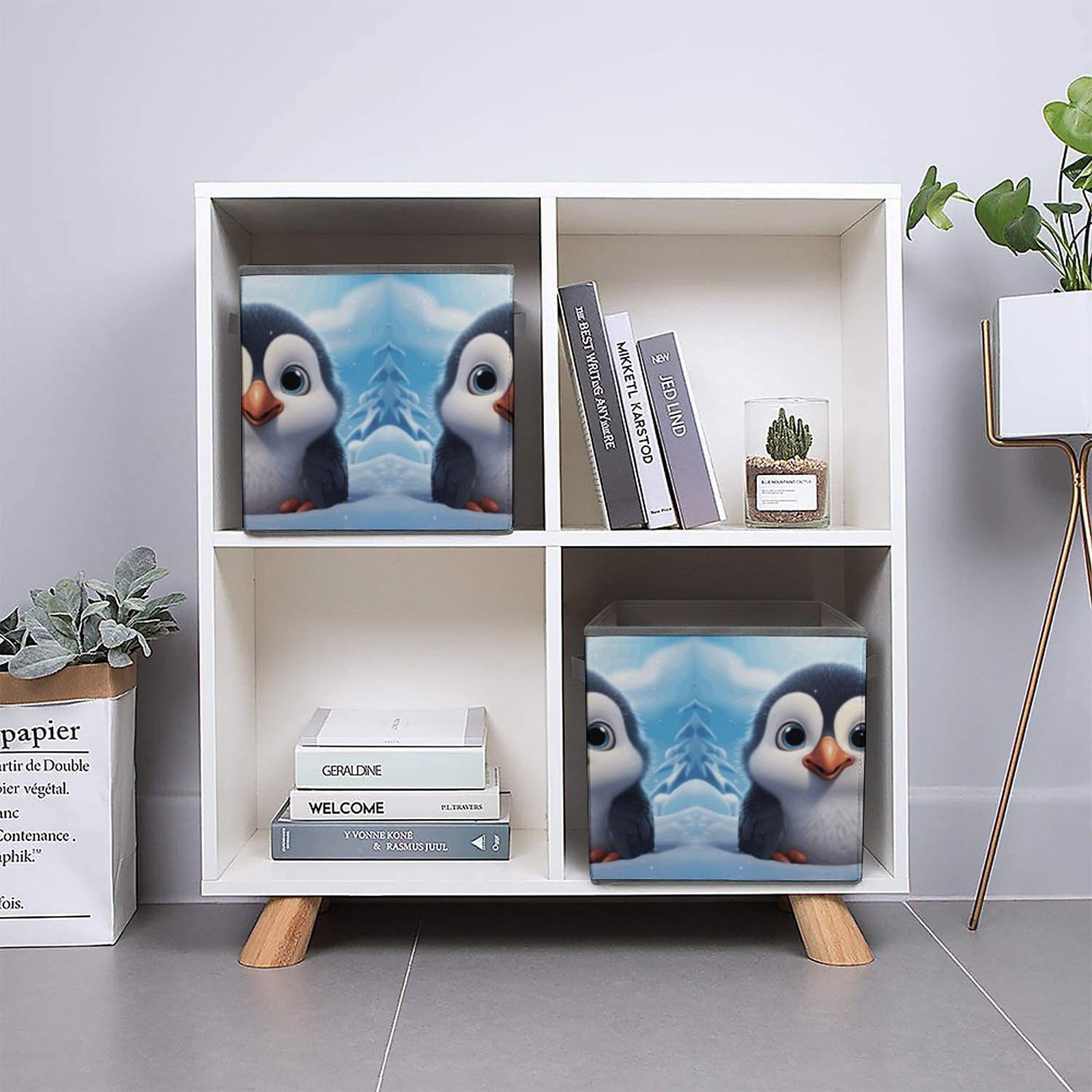 Cute Penguin Storage Bin - Large Collapsible Fabric Storage Box with Handles 10.6x10.6x10.6 Inches - Closet Organizer for Home, Office, Kids Room & Nursery (Perfect for Toys, Books & Clothes Storage)