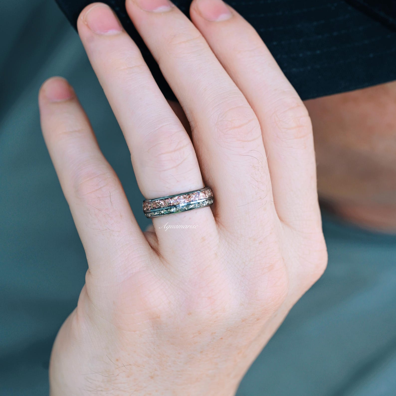 6MM Tungsten Wedding Band with Morganite & Crushed Diamond (CZ) - Perfect for Engagement, Anniversary, and Bridal Jewelry Gifts