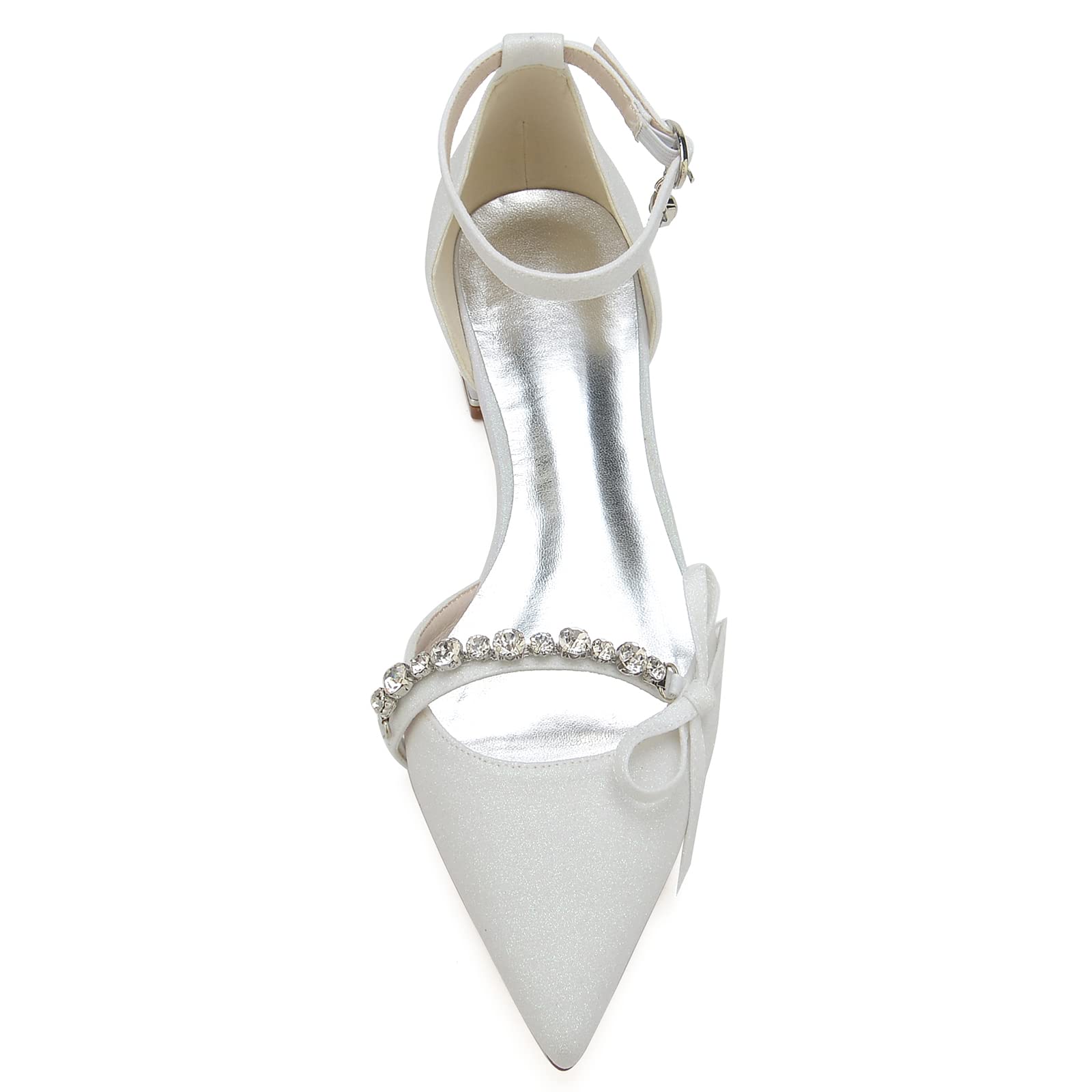 Sparkly Rhinestone Bridal Flats - Women's Glitter Satin Pointed Toe Wedding Shoes for Bride | Comfortable Low Heel Dress Pumps for Wedding, Prom, Evening Party & Special Occasions