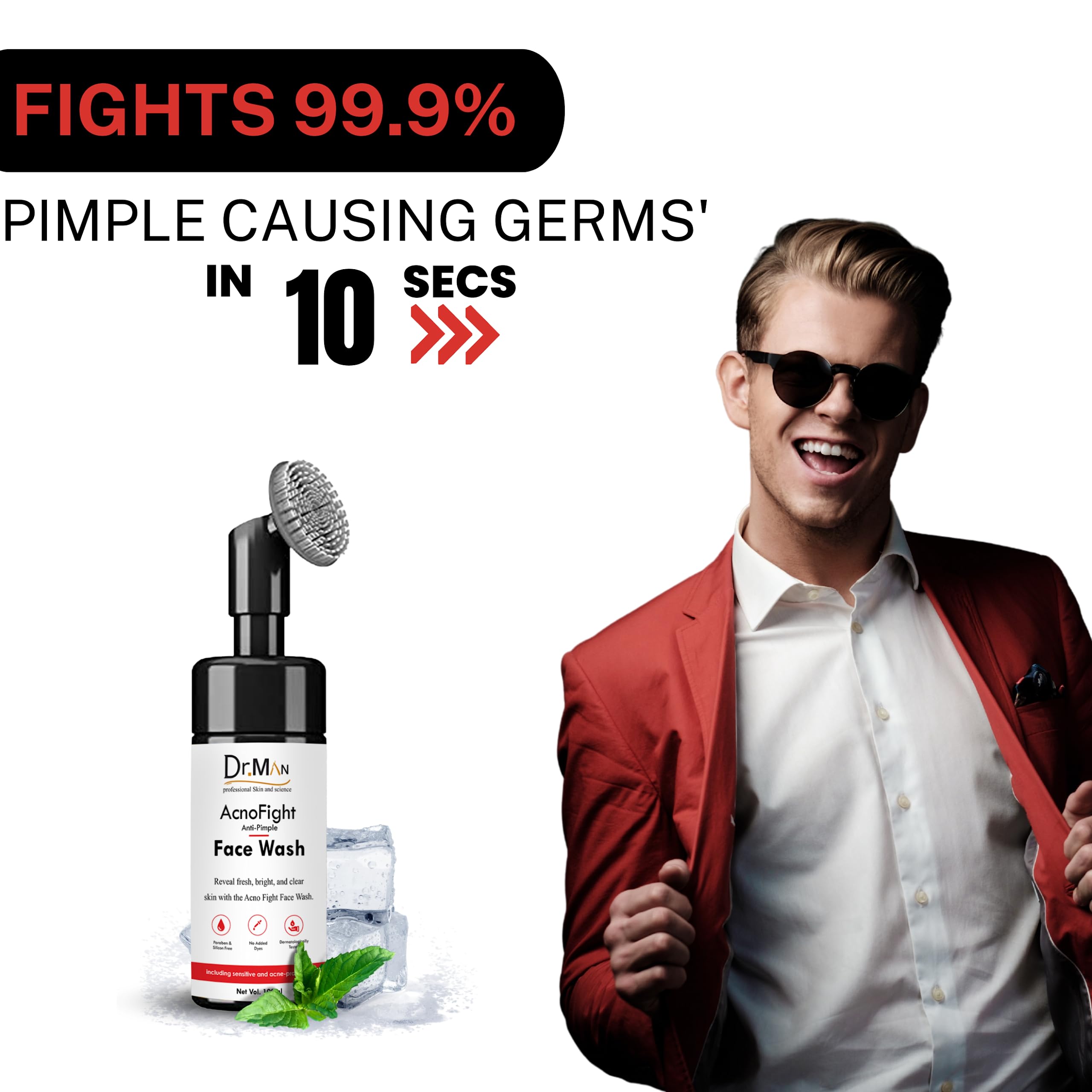 Dr.Man Professional Acne Fighting Anti-Pimple Face Wash 100ml - Gentle Cleanser for Oily & Acne-Prone Skin - Daily Use for Clear Complexion