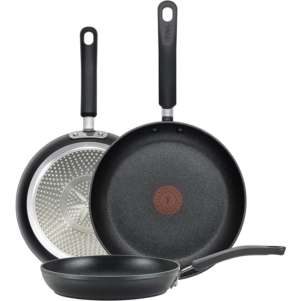 T-fal Non Stick Fry Pan Set 3-Piece (8, 10.25, 12 Inch) - Induction Compatible, Oven & Broiler Safe up to 400°F - Dishwasher Safe Black Cookware for Sautéing, Frying & Baking - Perfect for Home Kitchen & Restaurant Use