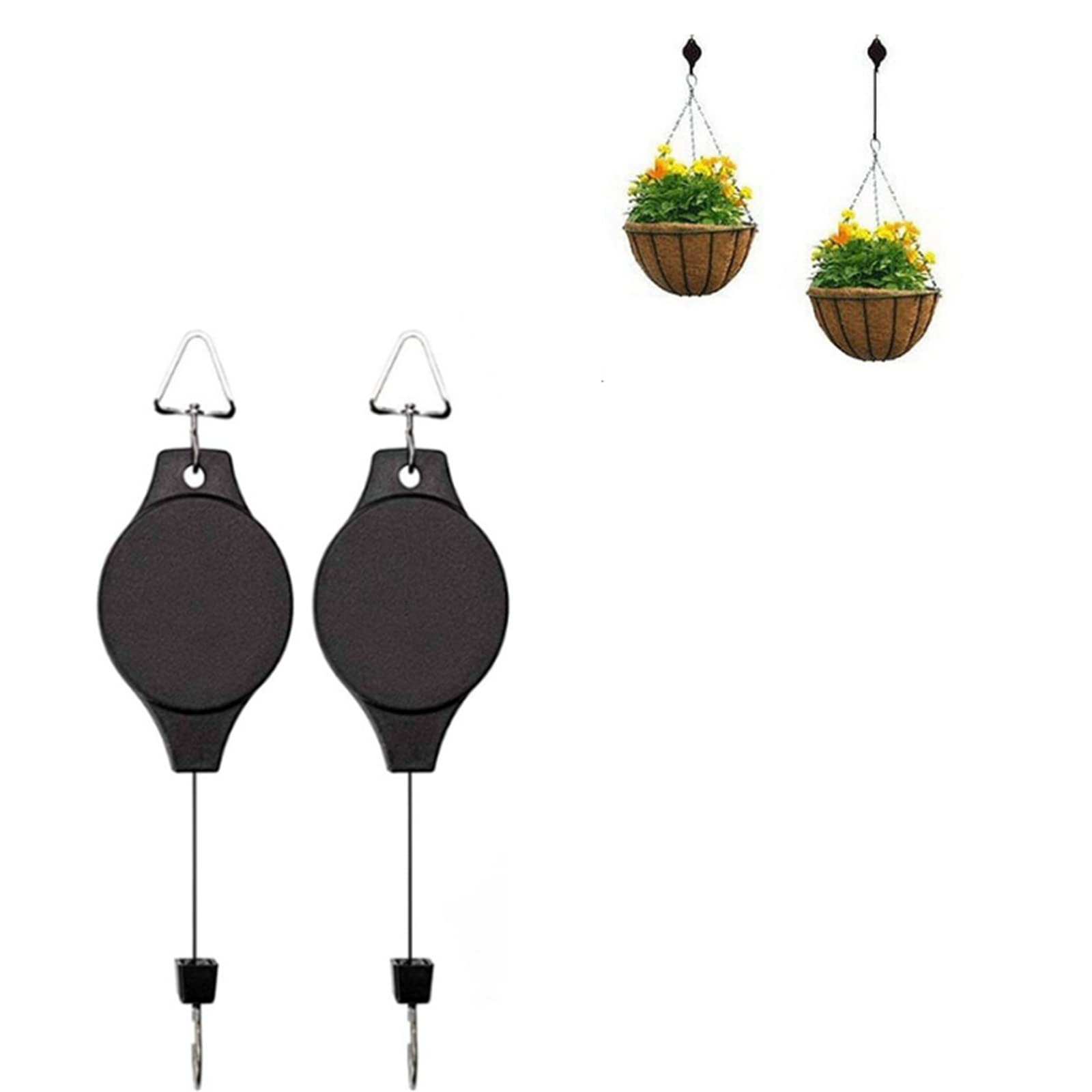 2-Pack Heavy Duty Retractable Plant Hangers - Adjustable Pulley Hooks for Hanging Flower Baskets, Garden Pots & Bird Feeders | Perfect for Indoor/Outdoor Decor, Balcony Gardens & Patio Plant Displays