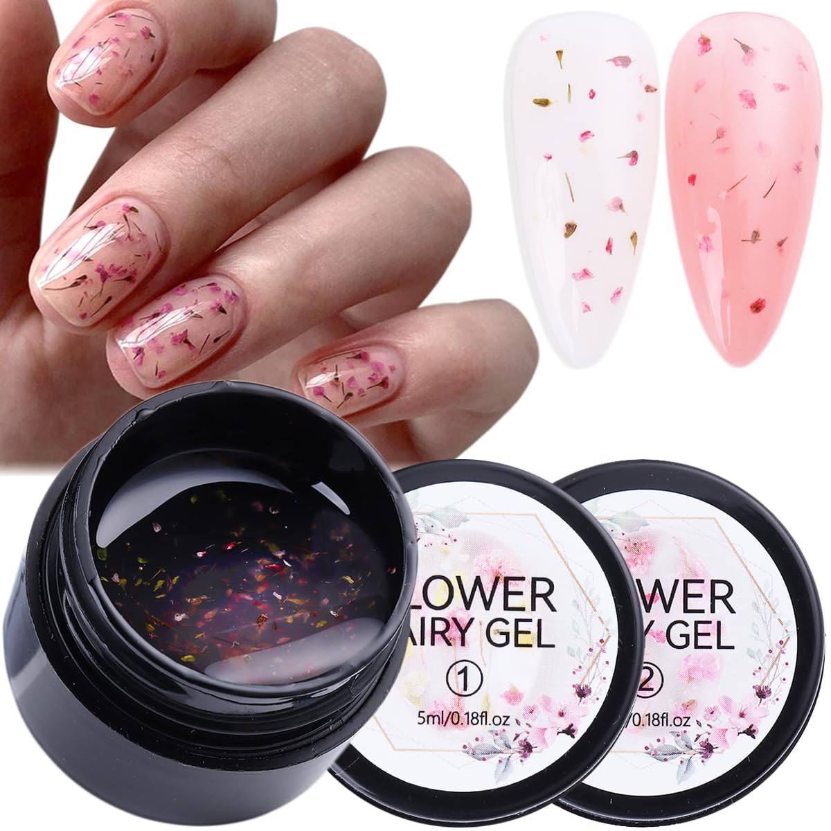 Floral Gel Nail Polish Set - 2PCS UV LED Soak Off Nail Gel with Pink Yellow Flower Leaf Design, Summer Nail Art Decoration, Translucent Jelly Nail Polish for Manicure | Perfect for Summer Nails, Bridal Parties, and DIY Home Nail Art