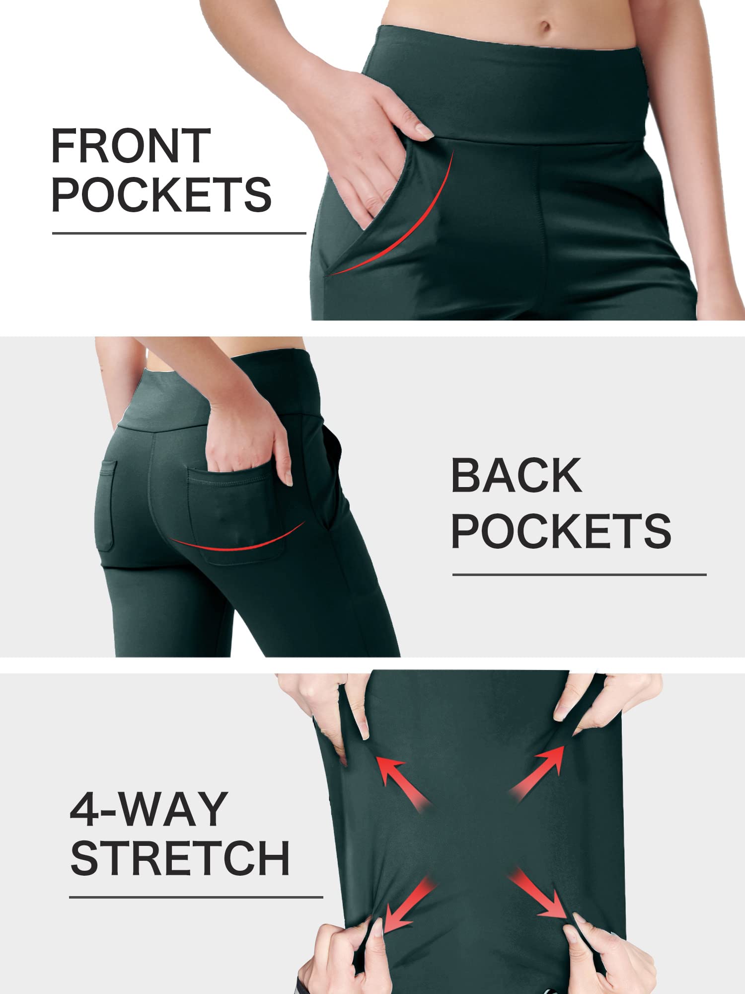 Nuveti Women's High Waisted Boot Cut Yoga Pants with 4 Pockets - Tummy Control Workout & Dress Pants for Yoga, Gym, Office & Casual Wear