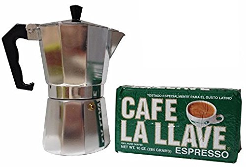 Cafe La Llave 10oz Espresso Ground Coffee & 3-Cup Coffee Maker Combo Set - Perfect for Home, Office & Small Kitchens