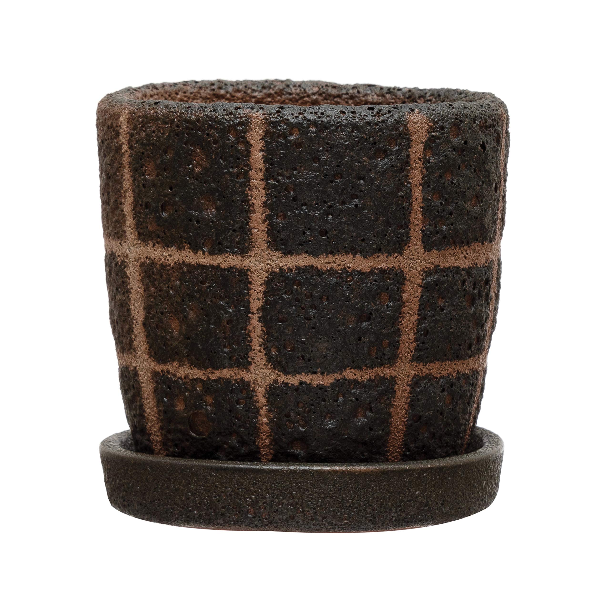 Bloomingville Black Terra-Cotta Saucer Set of 2 with Grid Pattern - 3