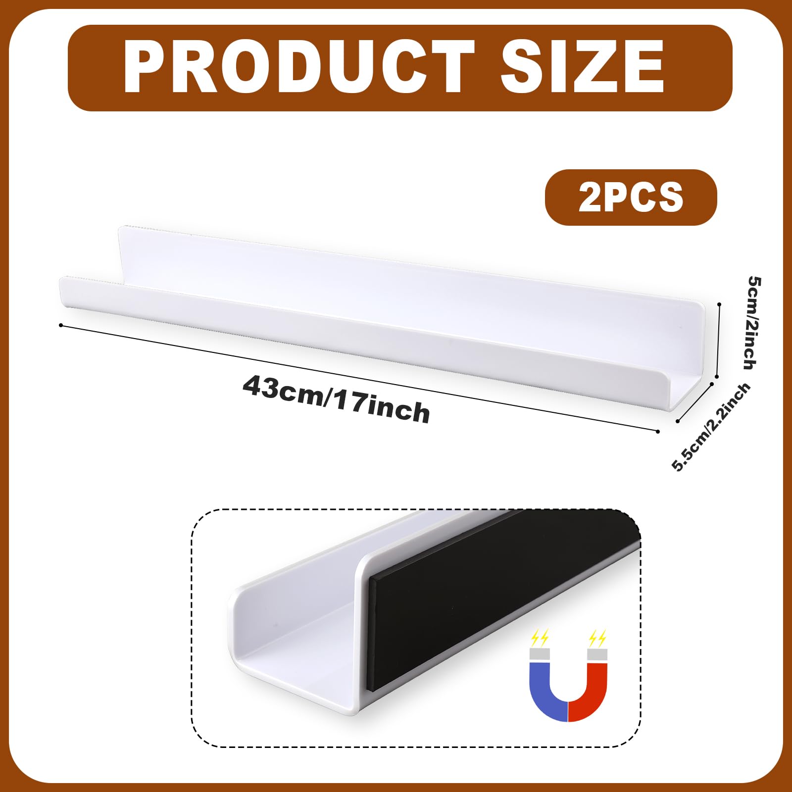 2-Pack Magnetic Whiteboard Bookshelf - Floating Book Holder & Organizer for Classroom, Office, Home - Strong Magnetic Book Rack with Dry Erase Surface (White) - Perfect for Whiteboard Organization & Space Saving Storage