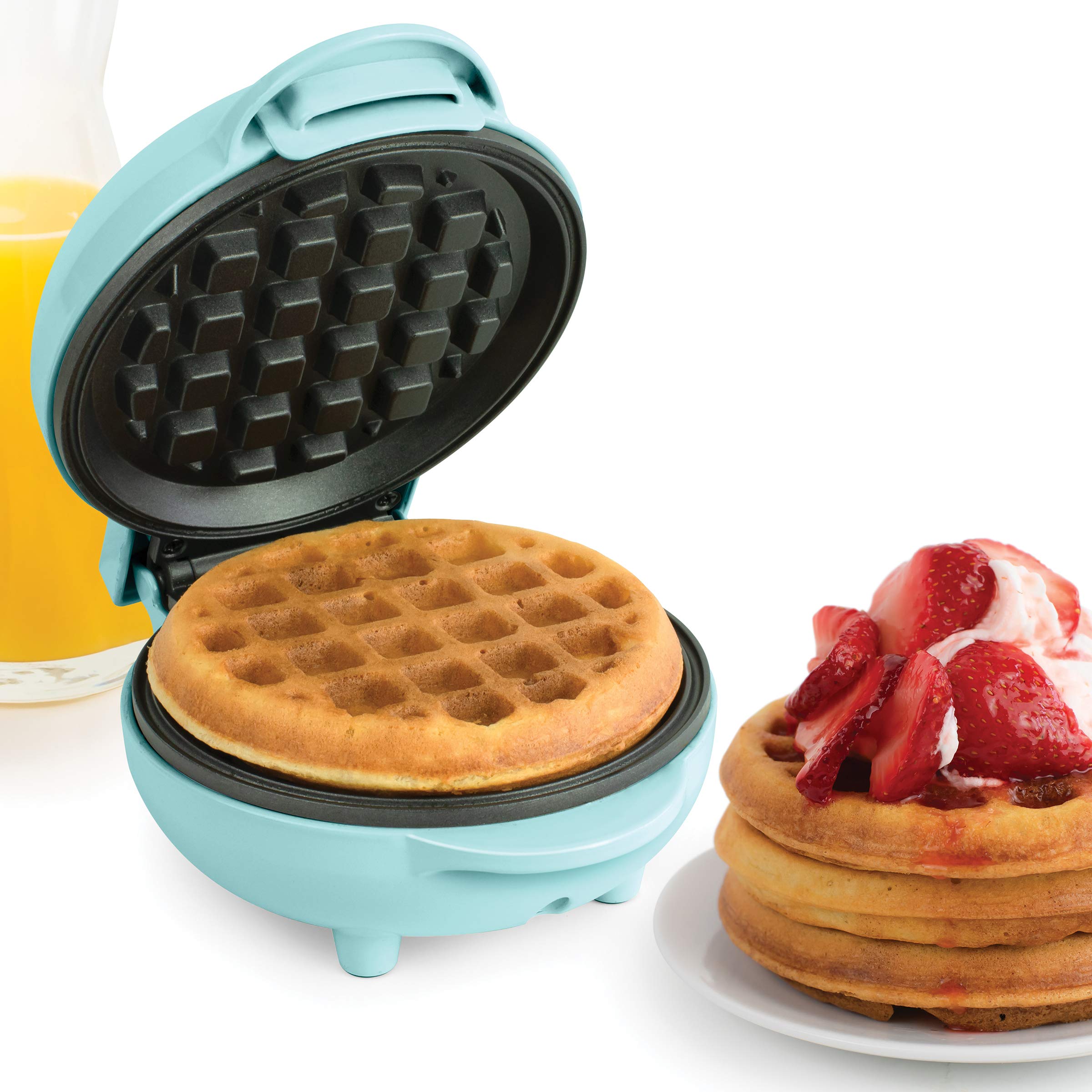 Nostalgia MyMini Personal Electric Waffle Maker - 5 Inch Non-Stick Cooking Surface for Waffles, Hash Browns, French Toast, Grilled Cheese, Quesadillas, Brownies & Cookies - Compact & Portable for Dorms, Offices & Small Kitchens - Aqua Blue