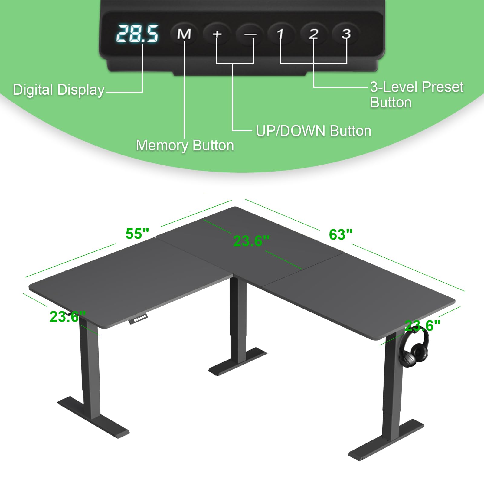 Upgrade 63 x 55 Inch L-Shaped Electric Standing Desk - Adjustable Height Corner Computer Desk for Home Office & Gaming | Ergonomic Sit Stand Workstation for Small Spaces & Multiple Monitors Setup