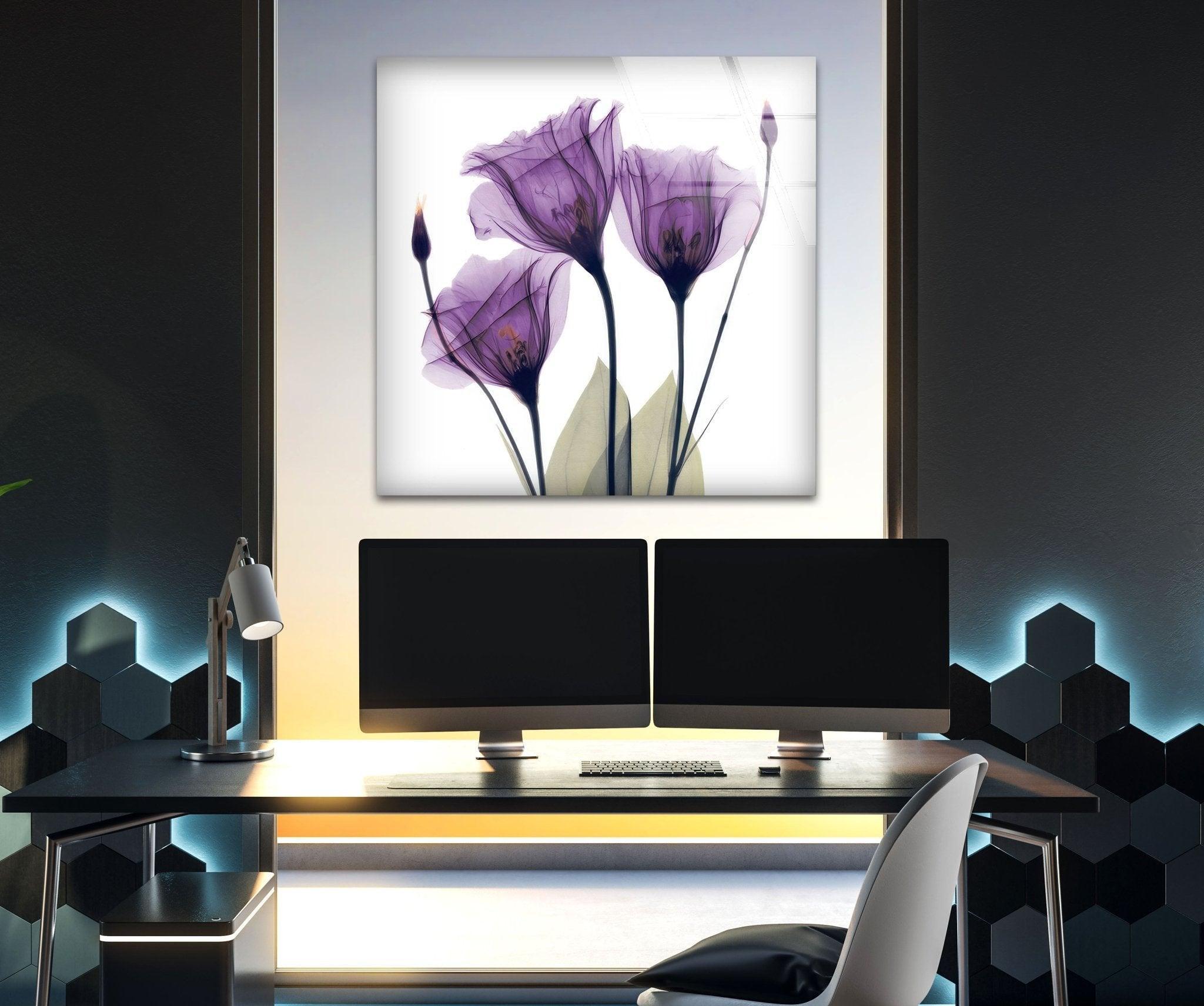 Albert Koetsier Purple Xray Tulips Glass Wall Art - Handmade Stained Glass Window Decor for Home & Office - Perfect for Living Room, Bedroom, or Gift Giving