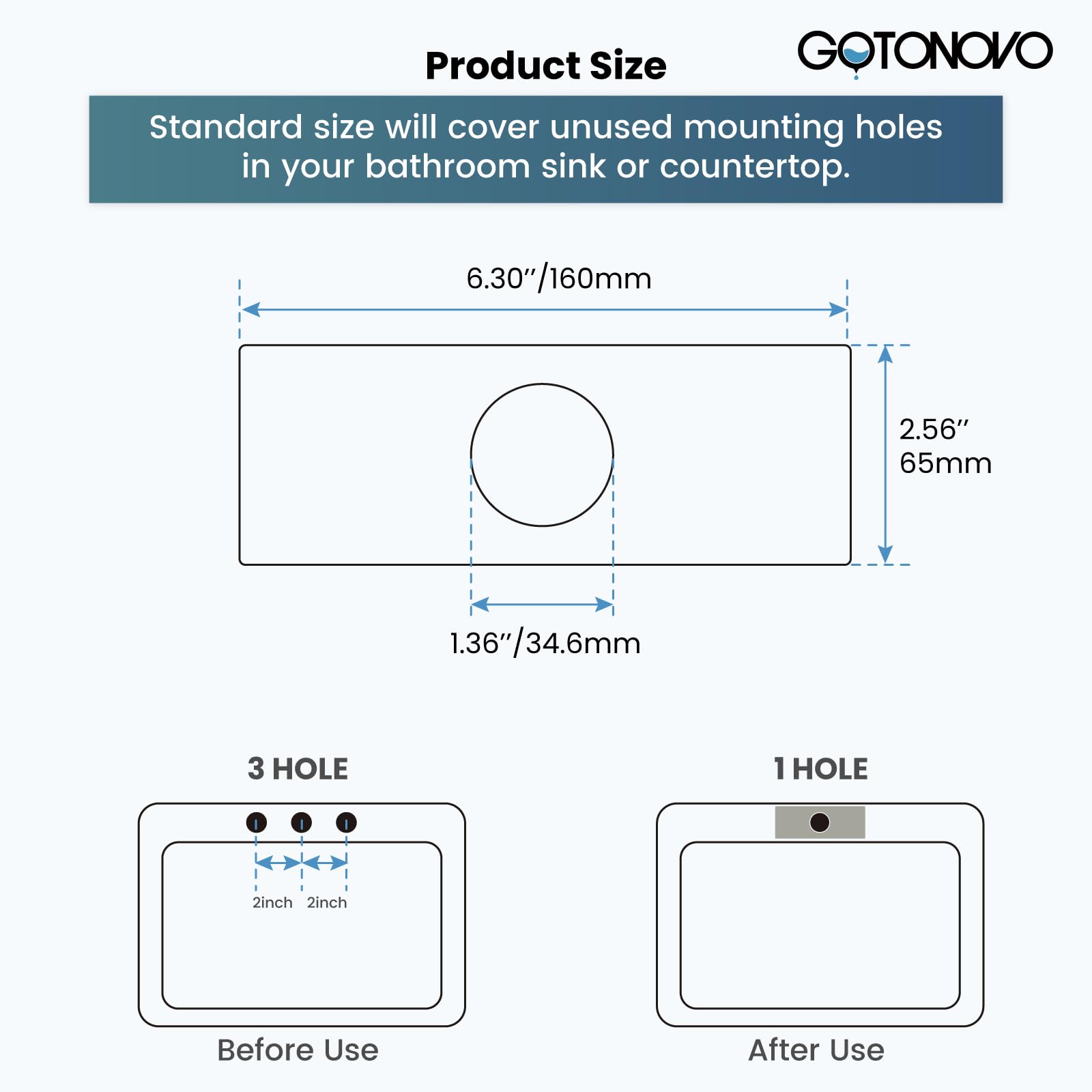 Gotonovo 6 Inch Rectangle Deck Mount Faucet Plate - Brushed Nickel Hole Cover for Kitchen & Bathroom Sink (Fits 1-Hole or 3-Hole 4-Inch Centerset) | Perfect for Upgrading Sink Aesthetics & Preventing Water Damage