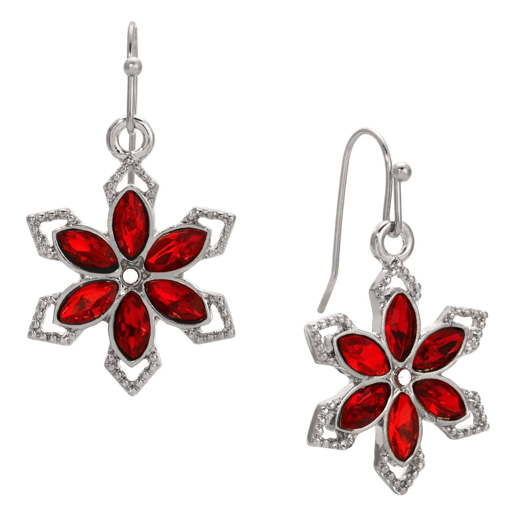 1928 Jewelry Grande Crystal Snowflake Drop Earrings - Elegant Winter Holiday Party Dangle Earrings for Women, Christmas Gift Idea