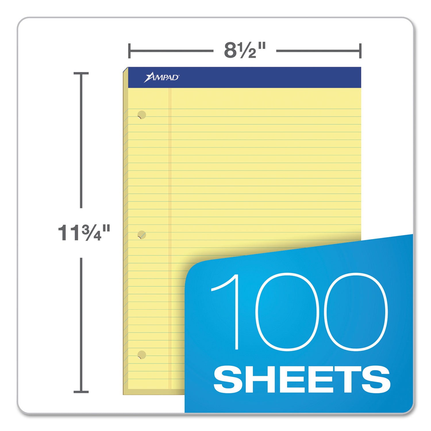 Ampad® Double Sheet Writing Pads, Medium/College Rule, 100 Canary Yellow Sheets, 8.5