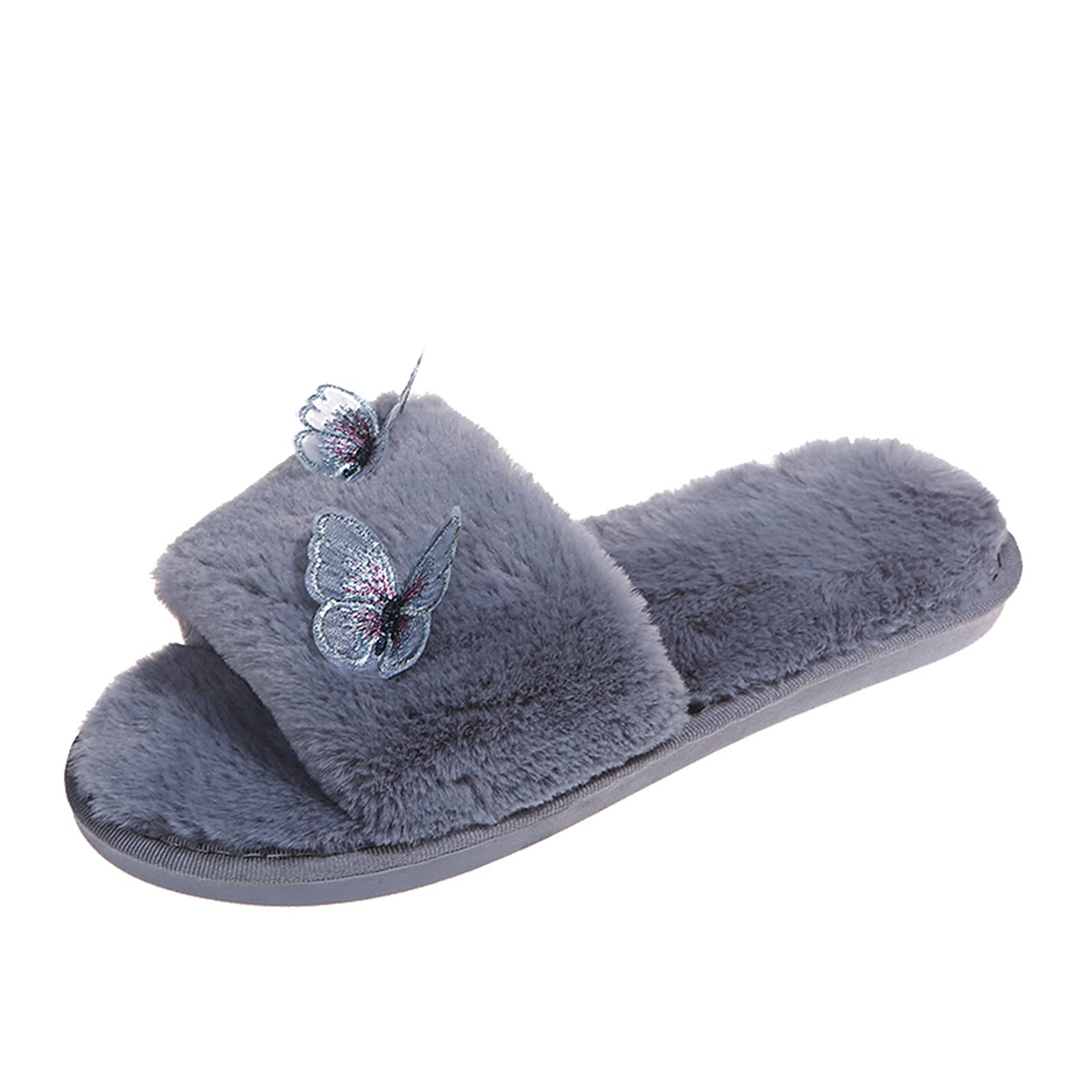 Cozy Women's Fuzzy Slippers - Soft Plush Indoor House Shoes with Non-Slip Sole for Winter Comfort (Grey, Size 7) | Perfect for Lounging, Relaxing at Home & Keeping Feet Warm