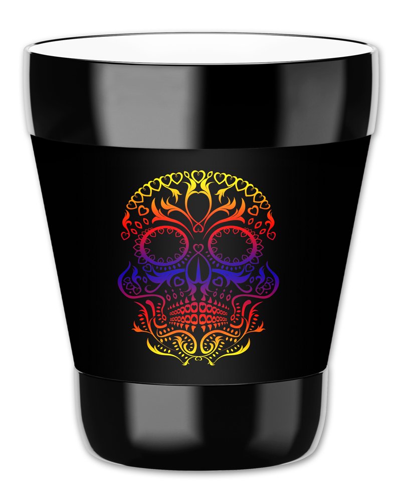 12-Oz Insulated Lowball Tumbler with Removable Wet Suit Cover - Colorful Sugar Skull Design - Perfect for Iced Coffee, Cocktails & Cold Drinks at Home or Office